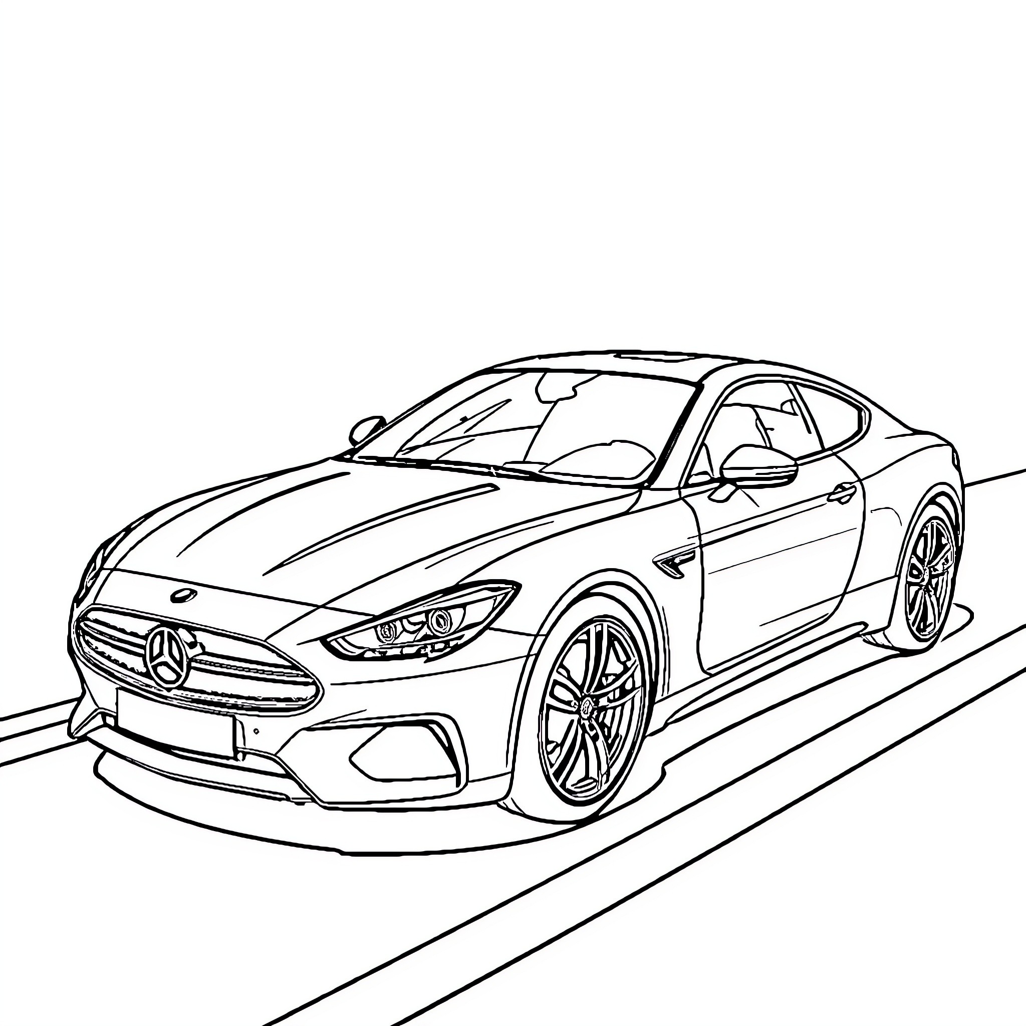 Car racing on the track Coloring Page (free black-and-white line drawing printable PDF for all, from beginners to advanced learners, including children, teens, adults, and seniors)