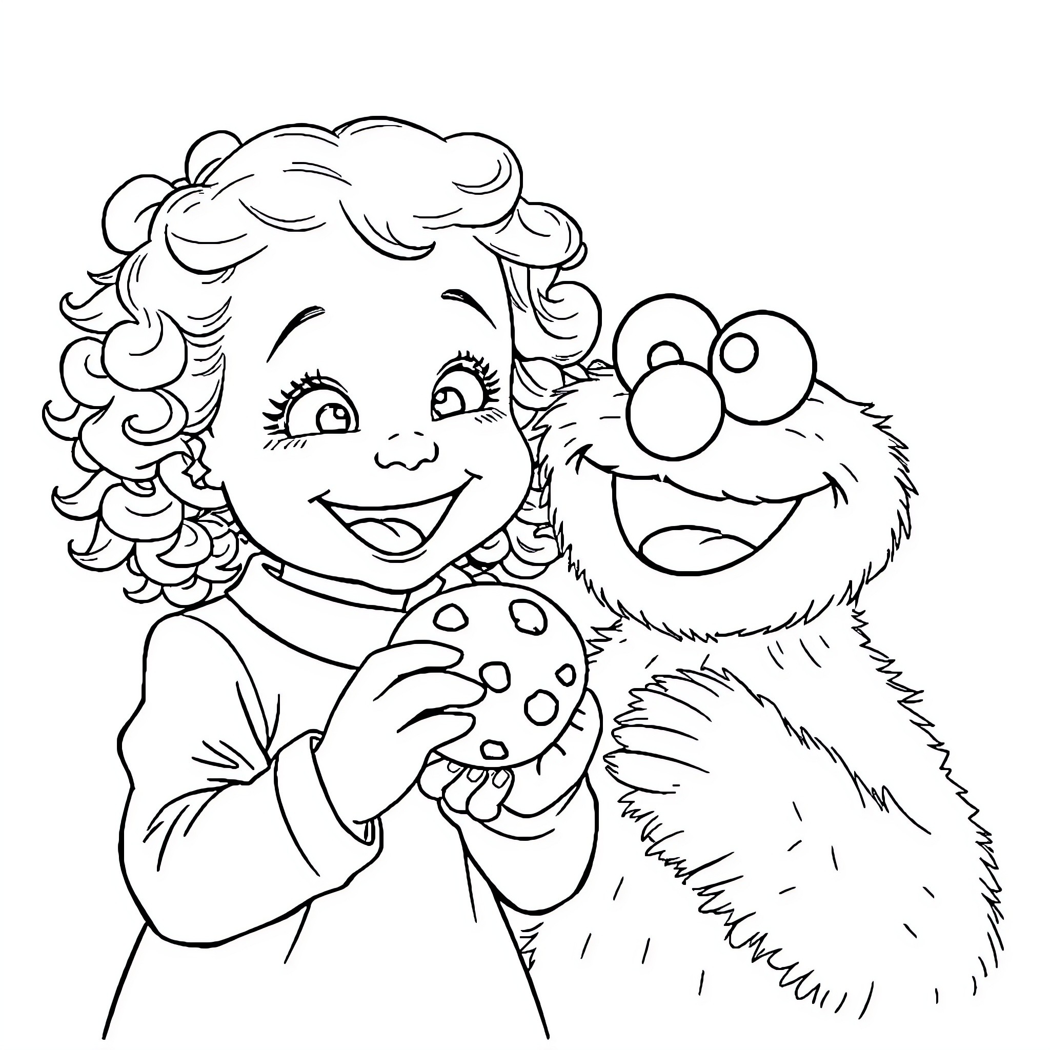 Girl hugging a furry friend Coloring Page (free black-and-white line drawing printable PDF for all, from beginners to advanced learners, including children, teens, adults, and seniors)