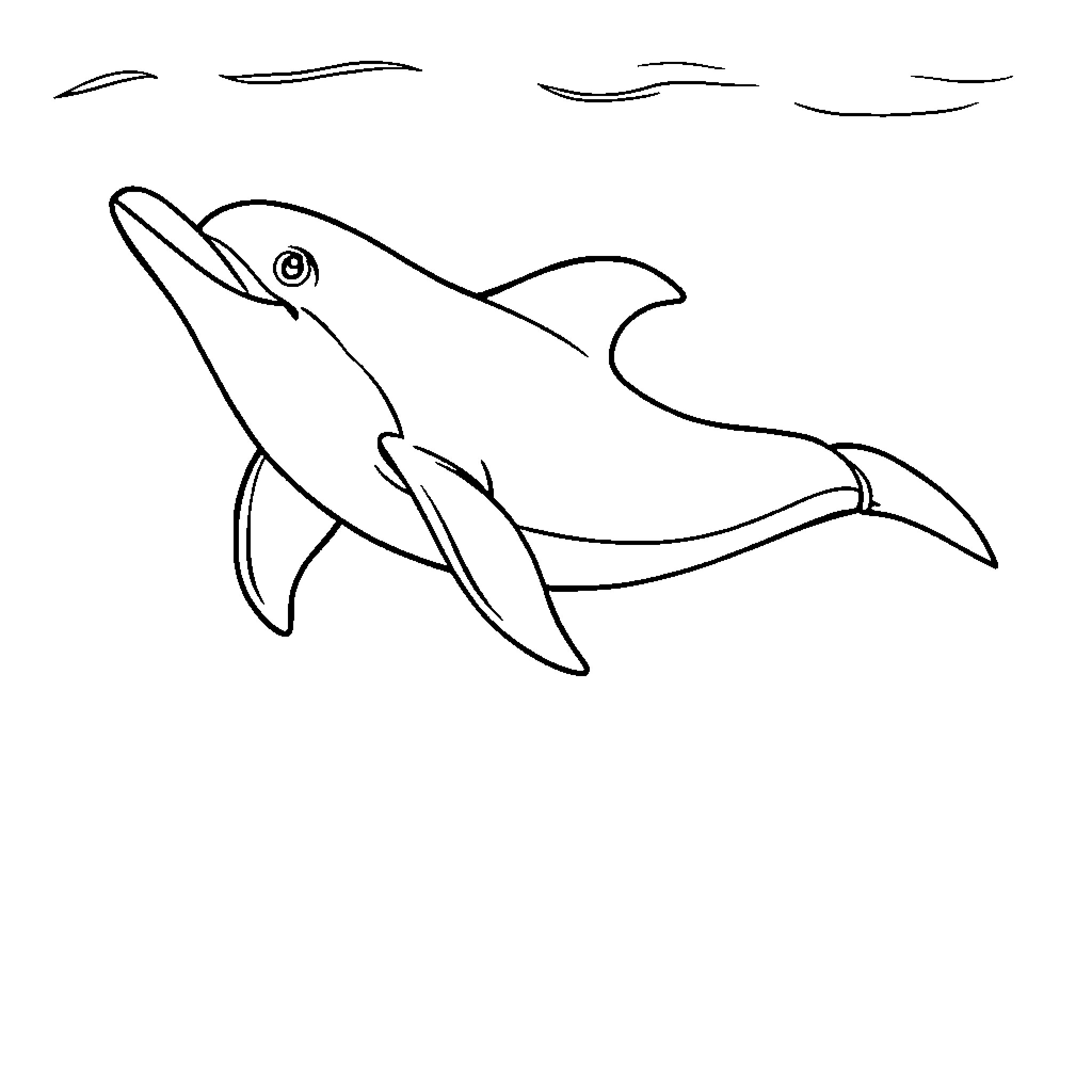 Dolphin swimming gracefully in the ocean Coloring Page (free black-and-white line drawing printable PDF for all, from beginners to advanced learners, including children, teens, adults, and seniors)