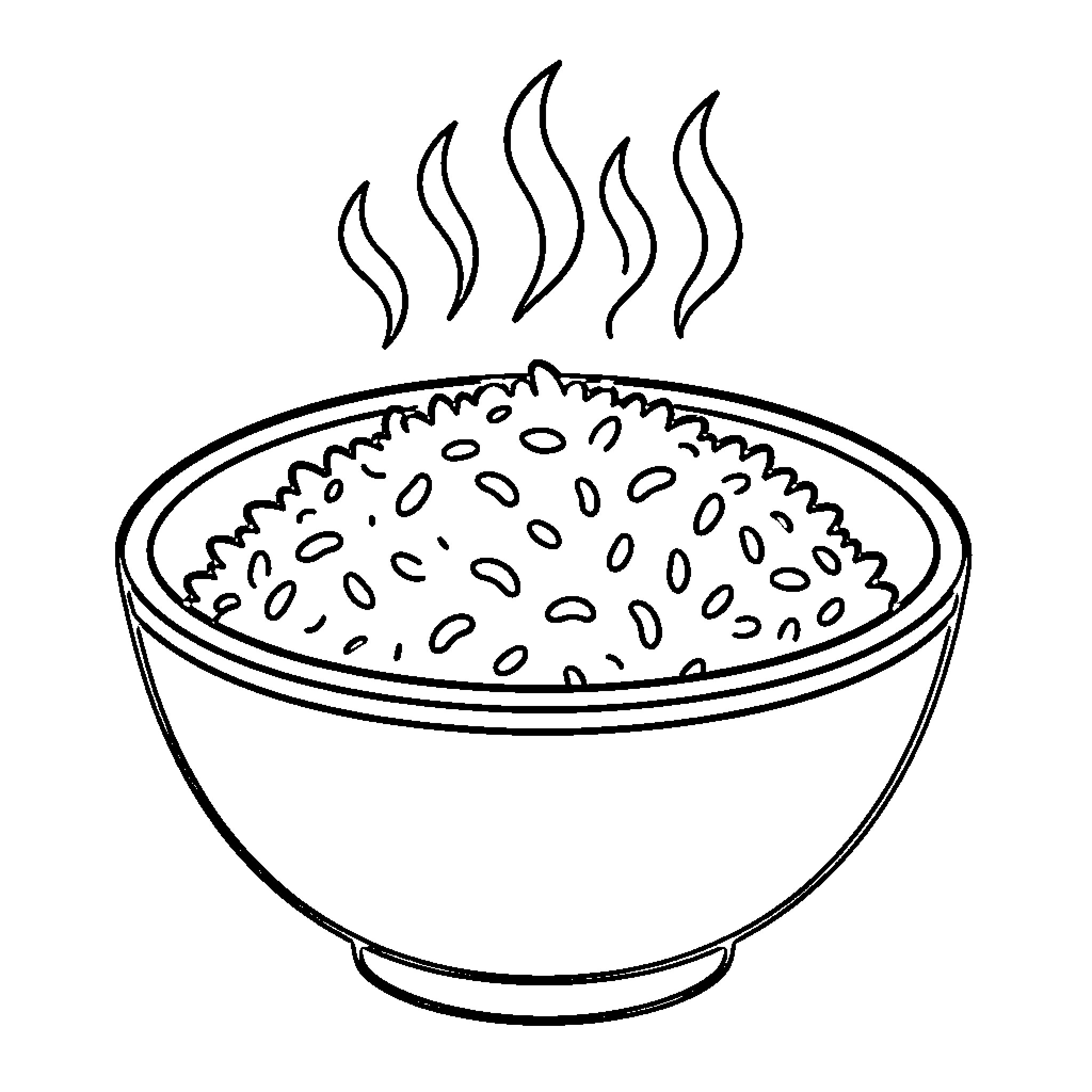 Rice steaming hot in a large bowl Coloring Page (free black-and-white line drawing printable PDF for all, from beginners to advanced learners, including children, teens, adults, and seniors)