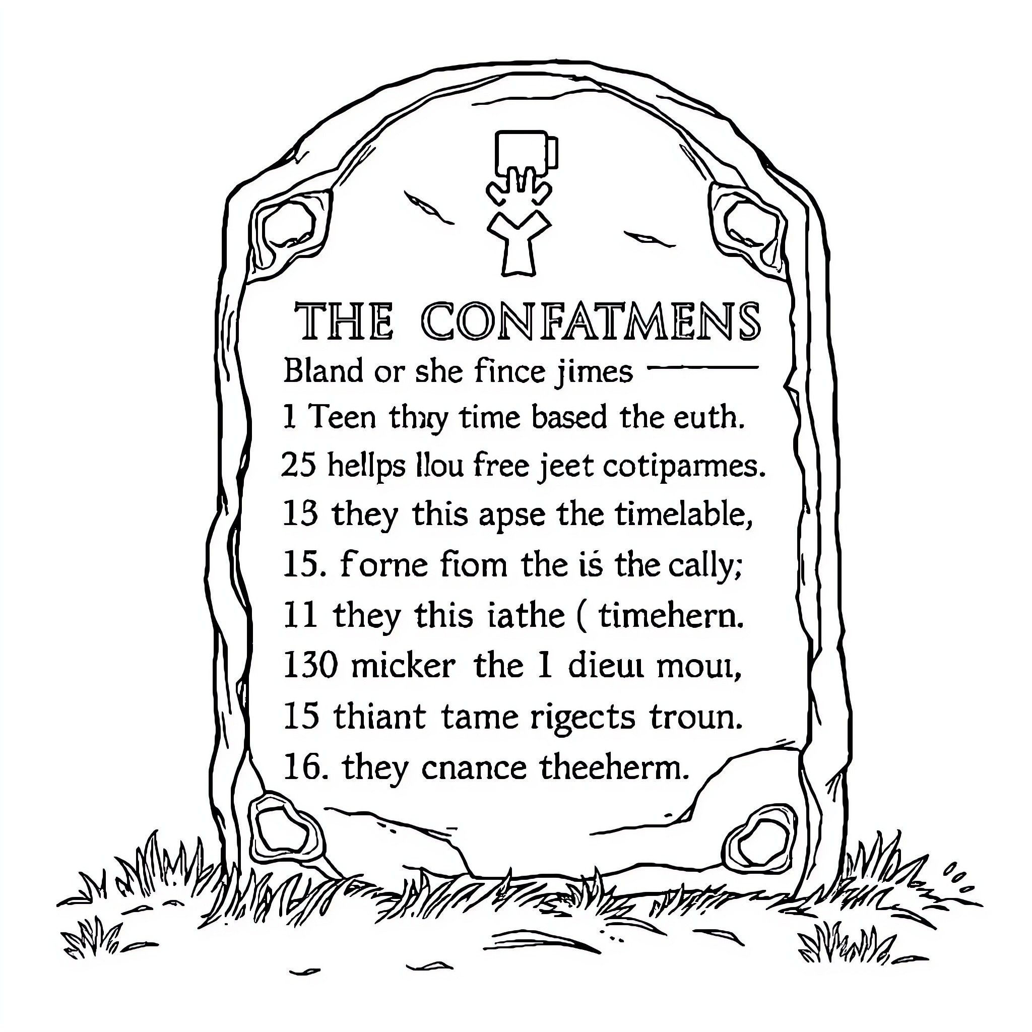 Commandment of The Confatmens' Verses Coloring Page (free black-and-white line drawing printable PDF for all, from beginners to advanced learners, including children, teens, adults, and seniors)