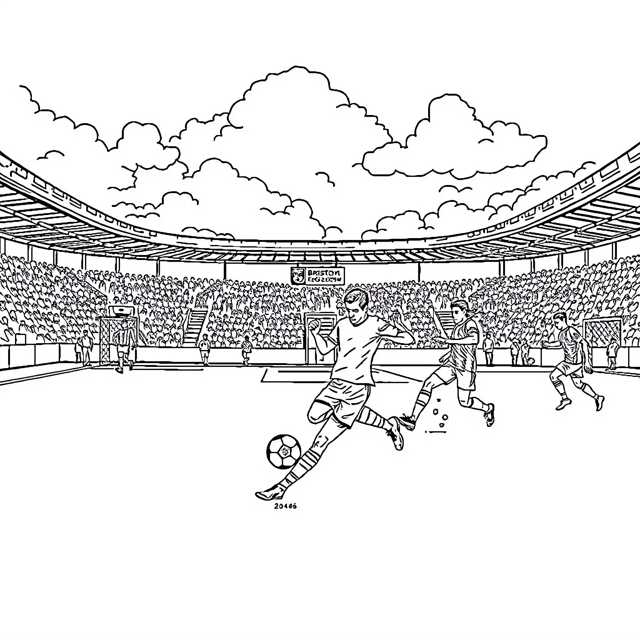Bristol City players competing in a football match Coloring Page (free black-and-white line drawing printable PDF for all, from beginners to advanced learners, including children, teens, adults, and seniors)