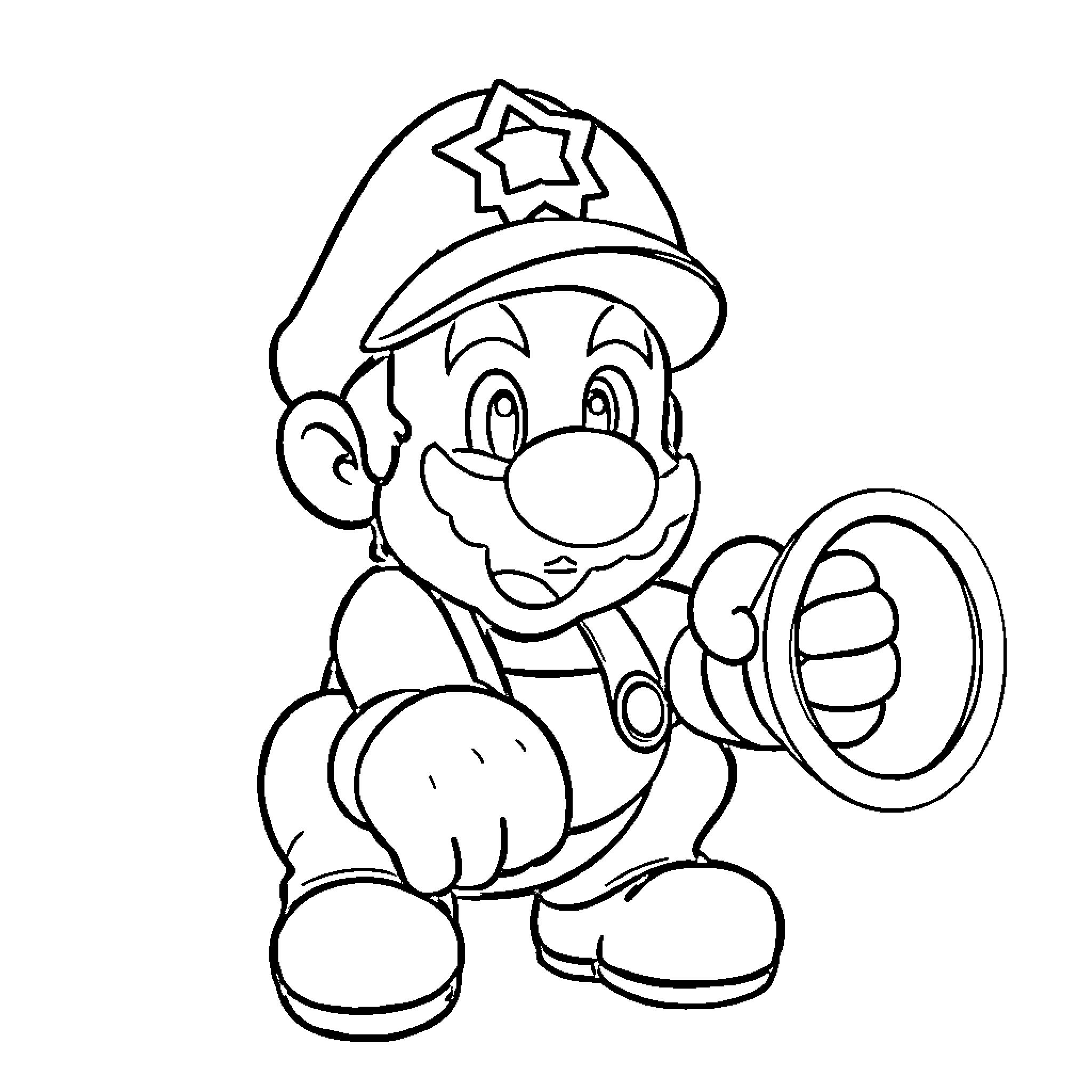 Mario Posing Happily with Thumbs Up Coloring Page (free black-and-white line drawing printable PDF for all, from beginners to advanced learners, including children, teens, adults, and seniors)