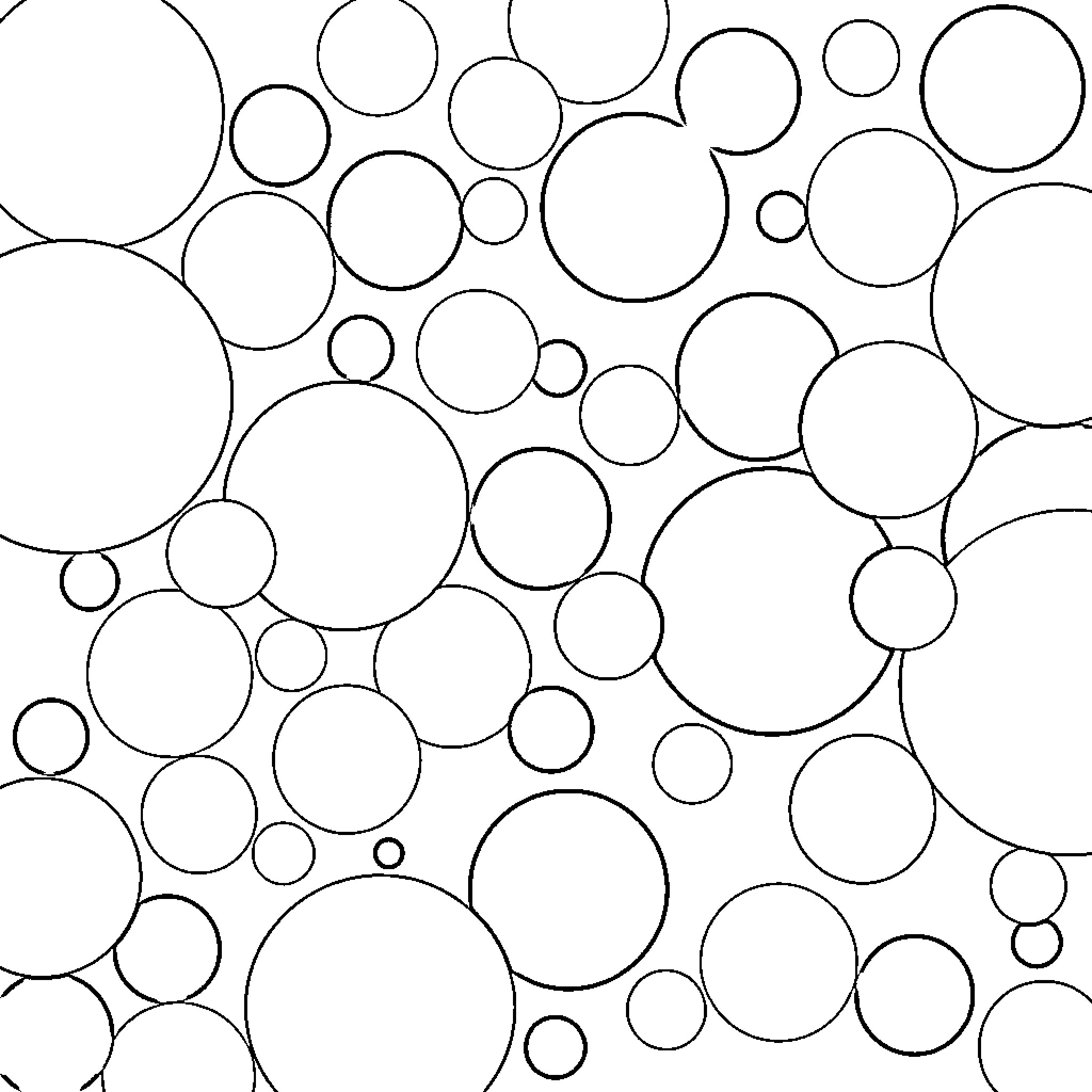 Polka Dot Circles in Abstract Composition Coloring Page (free black-and-white line drawing printable PDF for all, from beginners to advanced learners, including children, teens, adults, and seniors)