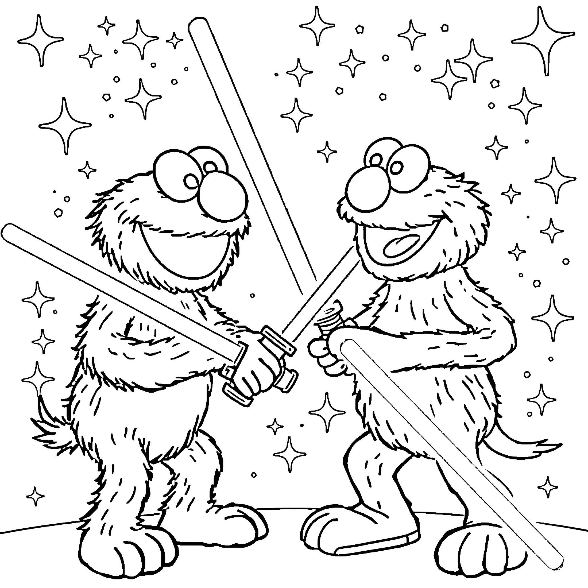 Elmo's Intergalactic Adventure Coloring Page (free black-and-white line drawing printable PDF for all, from beginners to advanced learners, including children, teens, adults, and seniors)