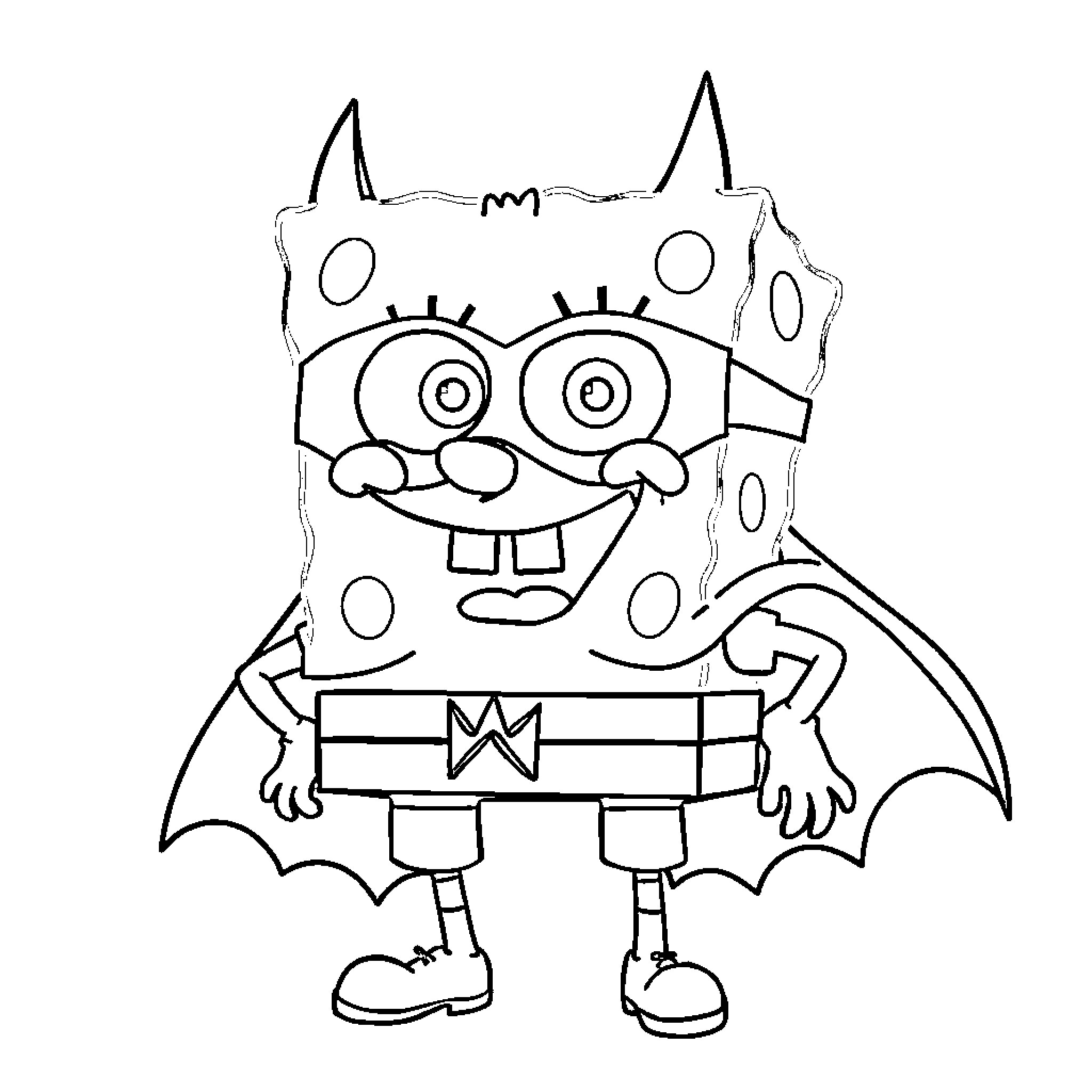 Spongebob as a spooky vampire Coloring Page (free black-and-white line drawing printable PDF for all, from beginners to advanced learners, including children, teens, adults, and seniors)