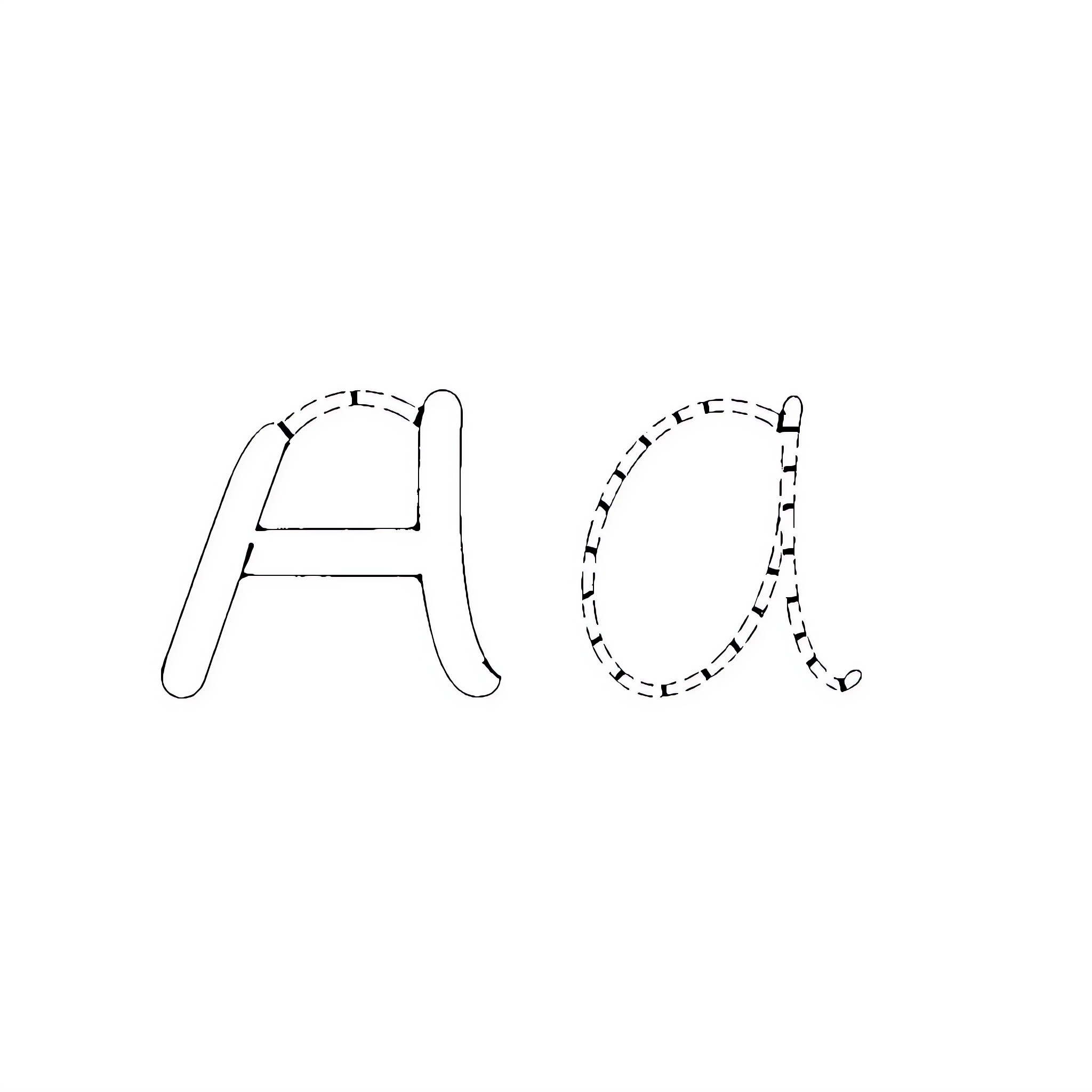 Letter A scribbled and formed with dashed lines Coloring Page (free black-and-white line drawing printable PDF for all, from beginners to advanced learners, including children, teens, adults, and seniors)