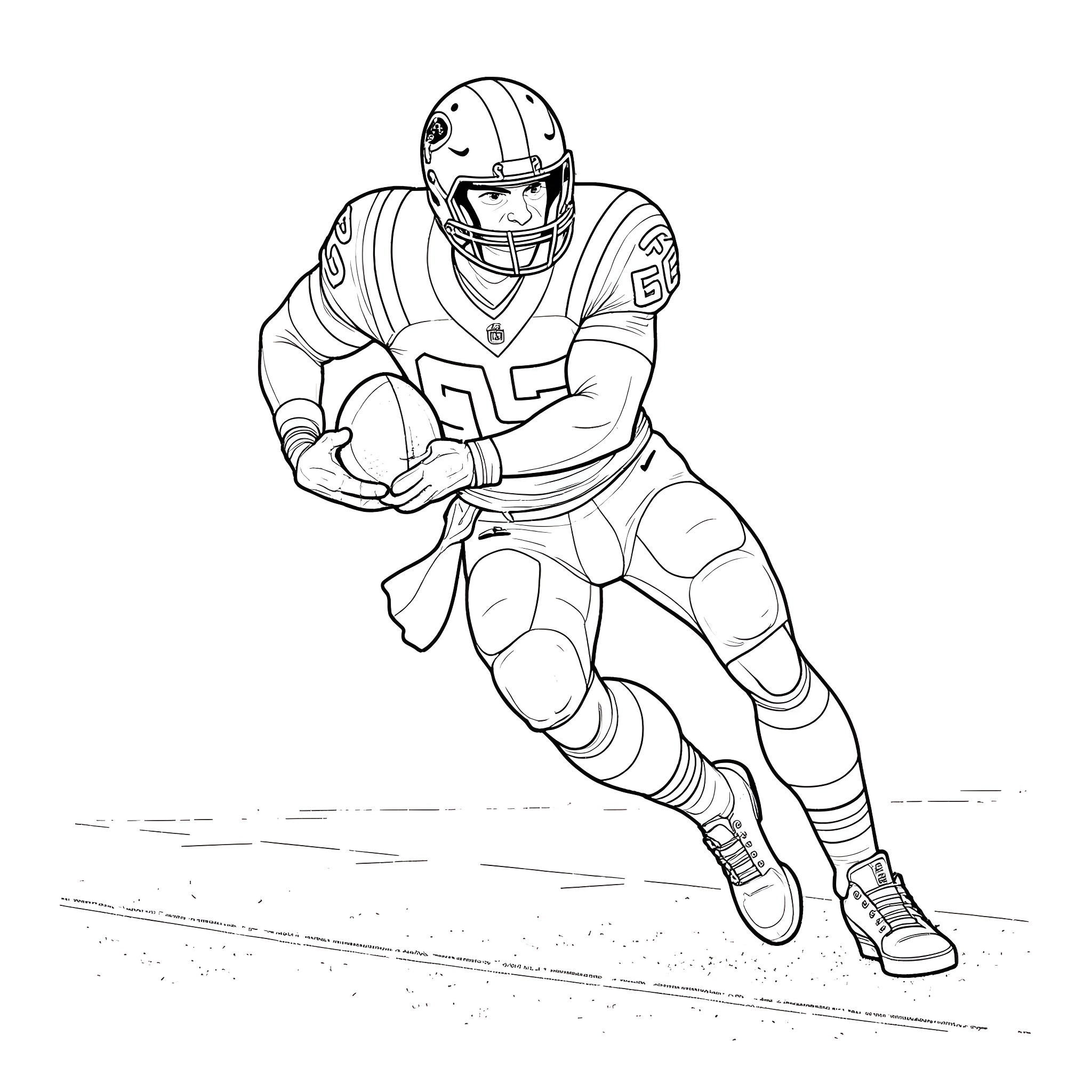 Captain America Football Player in Action Coloring Page (free black-and-white line drawing printable PDF for all, from beginners to advanced learners, including children, teens, adults, and seniors)