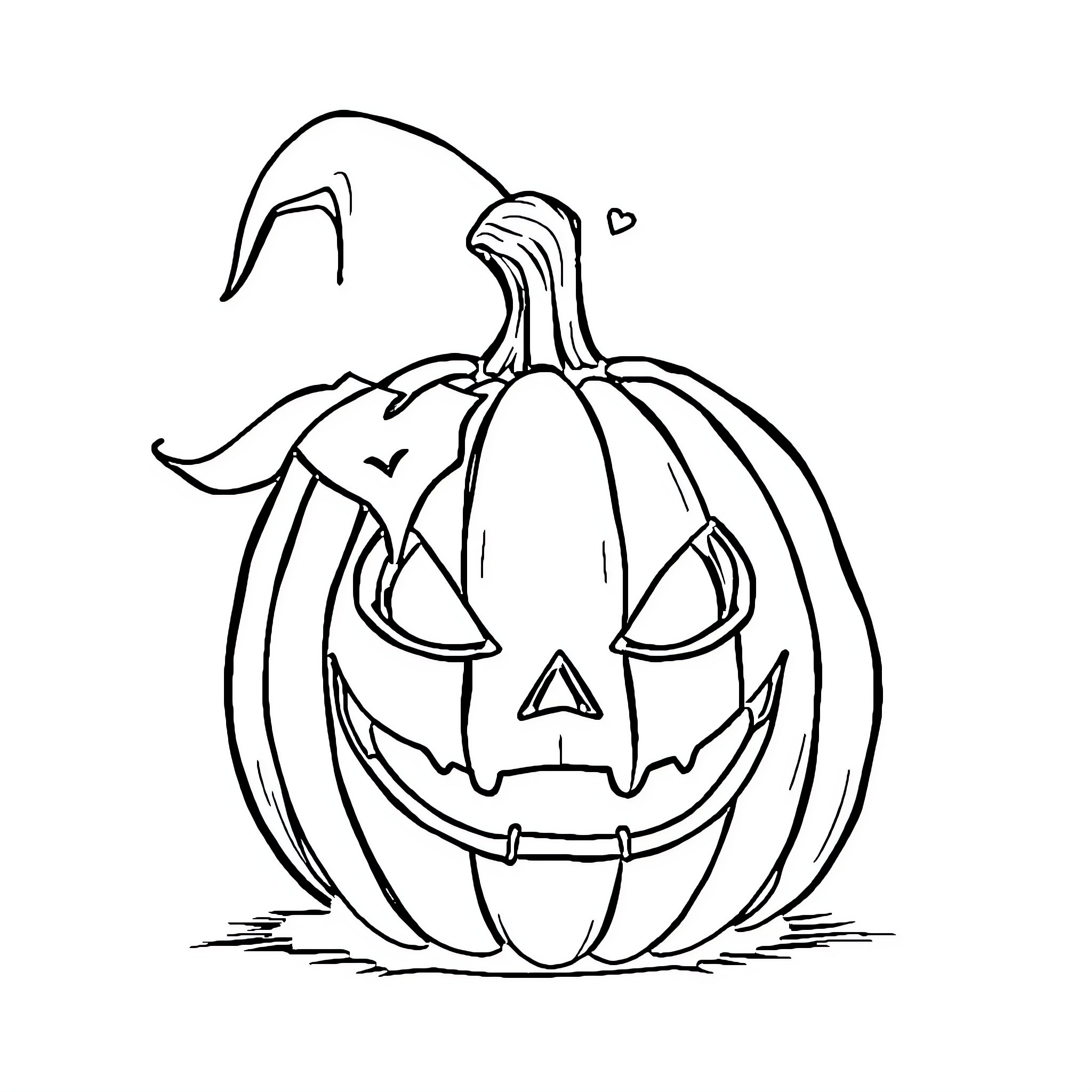 Pumpkin with Jack-o'-lantern expression Coloring Page (free black-and-white line drawing printable PDF for all, from beginners to advanced learners, including children, teens, adults, and seniors)