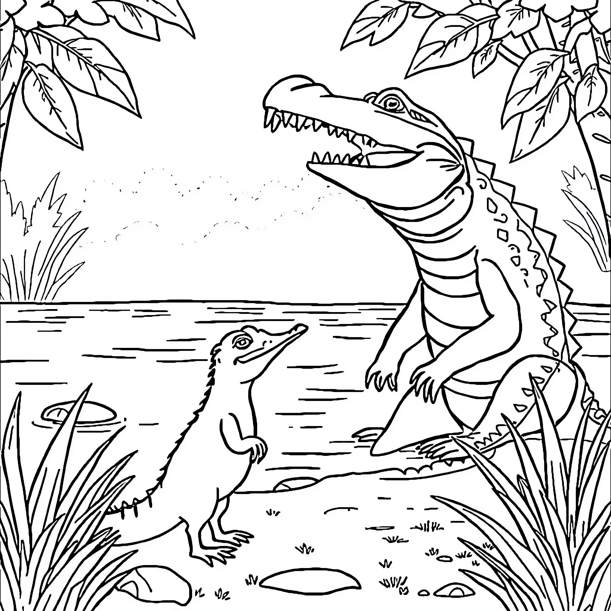 Kancil Exploring the Swampy Habitat Coloring Page (free black-and-white line drawing printable PDF for all, from beginners to advanced learners, including children, teens, adults, and seniors)