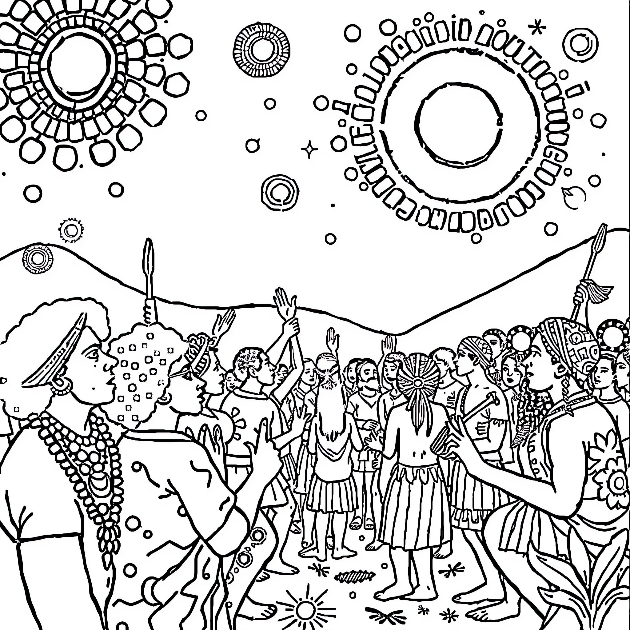 Naidoc celebration with diverse cultural expressions Coloring Page (free black-and-white line drawing printable PDF for all, from beginners to advanced learners, including children, teens, adults, and seniors)