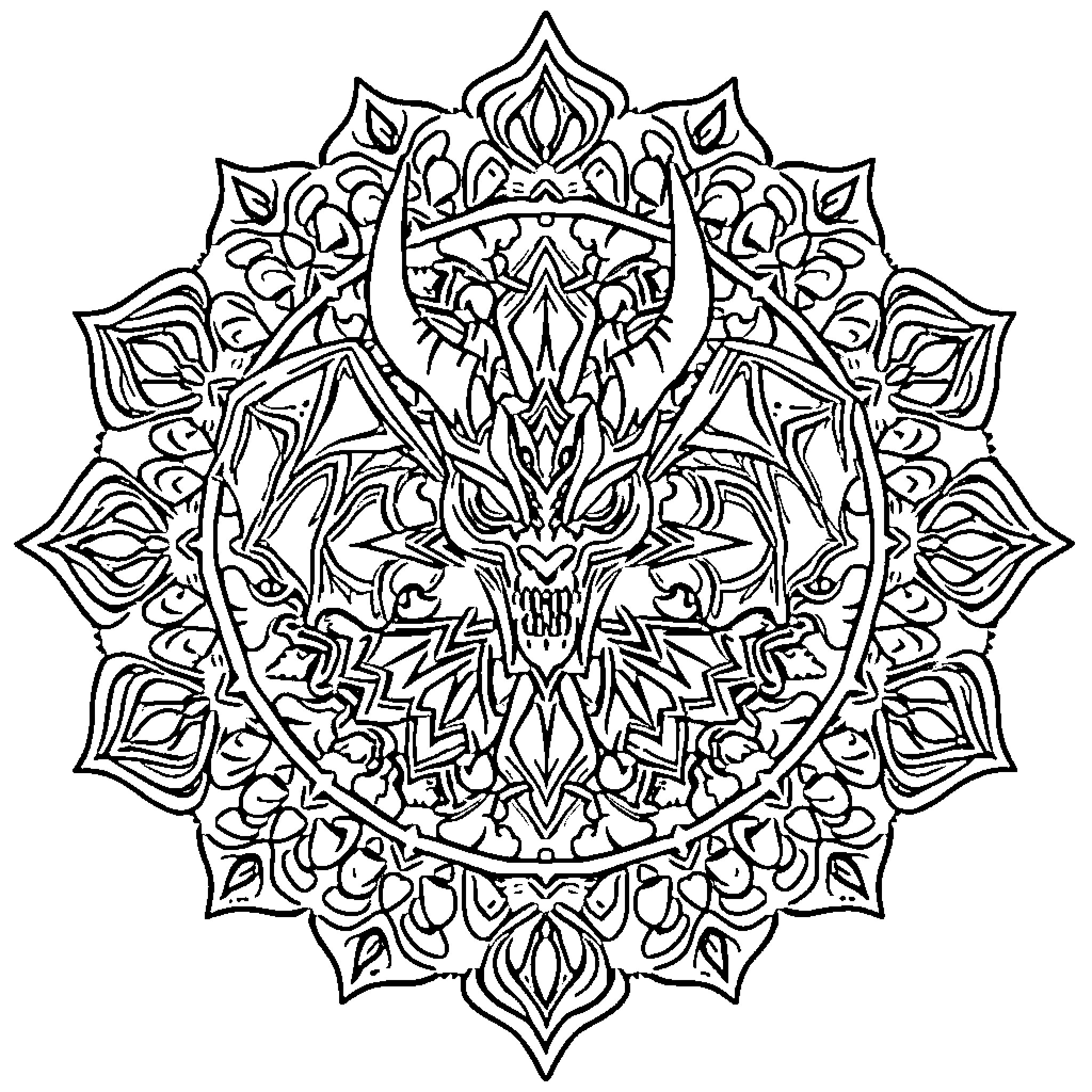 Mandalas with intricate symmetrical patterns and designs Coloring Page (free black-and-white line drawing printable PDF for all, from beginners to advanced learners, including children, teens, adults, and seniors)