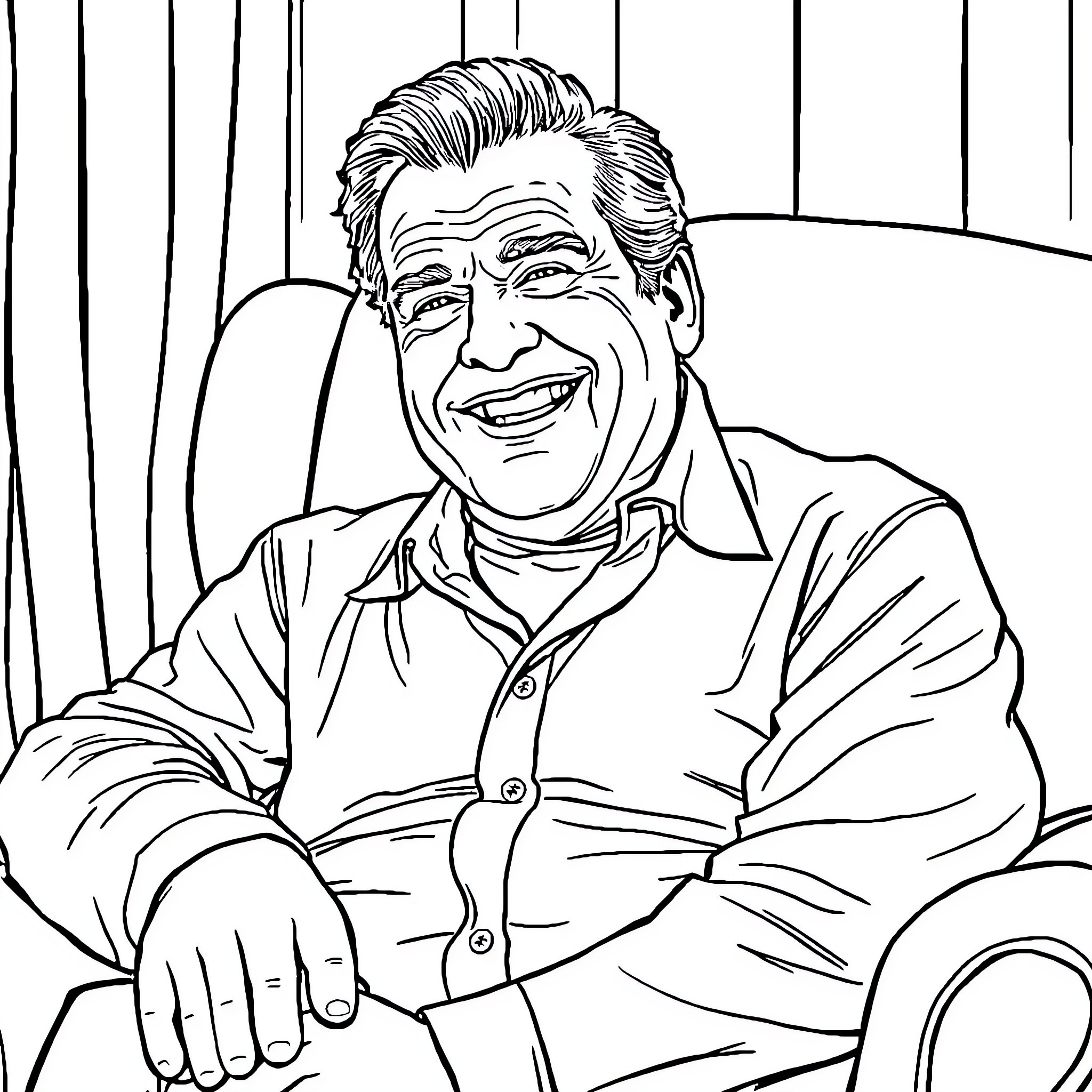 Marlon Brando in a cheerful and relaxed pose Coloring Page (free black-and-white line drawing printable PDF for all, from beginners to advanced learners, including children, teens, adults, and seniors)