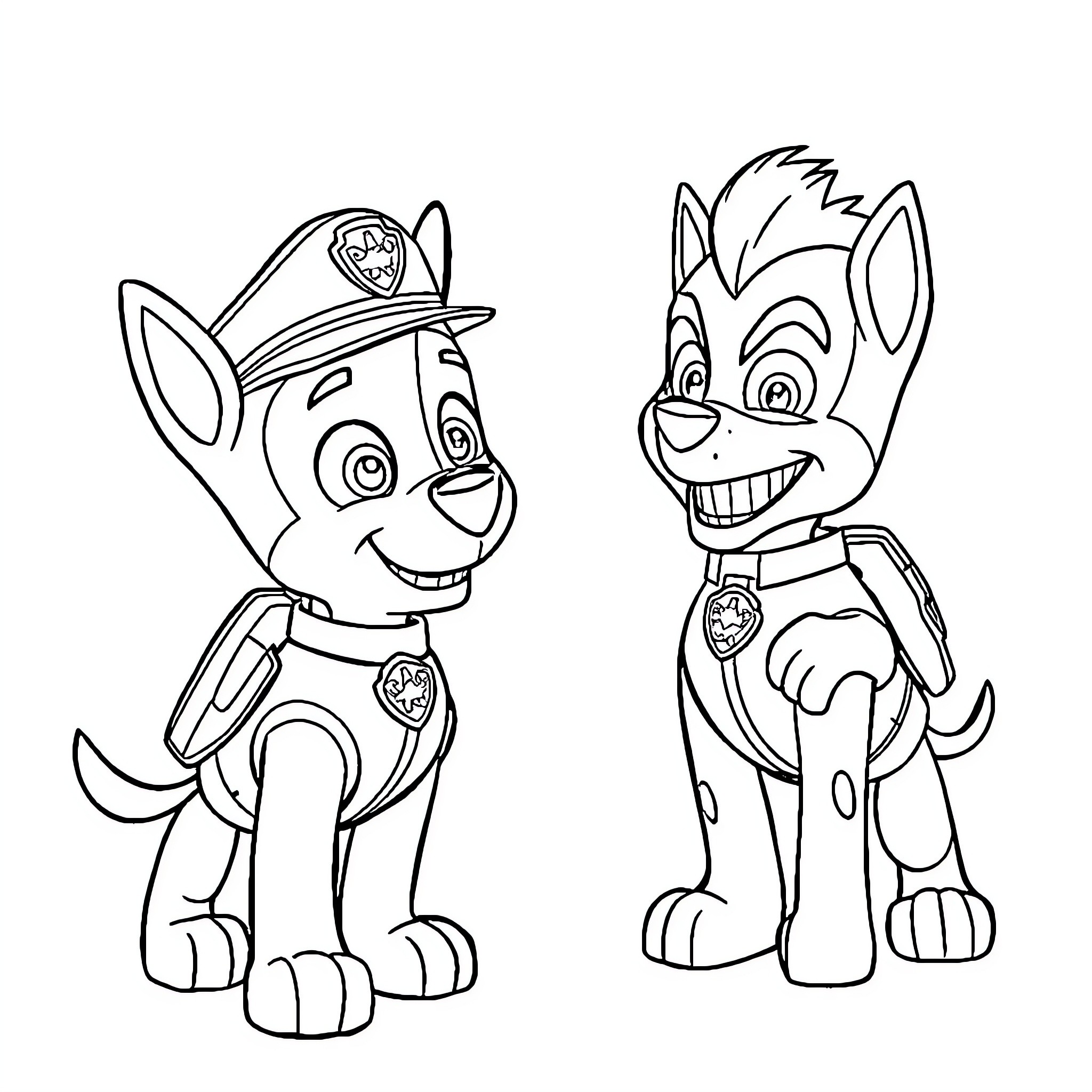 Chase of the Paw Patrol Puppies Coloring Page (free black-and-white line drawing printable PDF for all, from beginners to advanced learners, including children, teens, adults, and seniors)