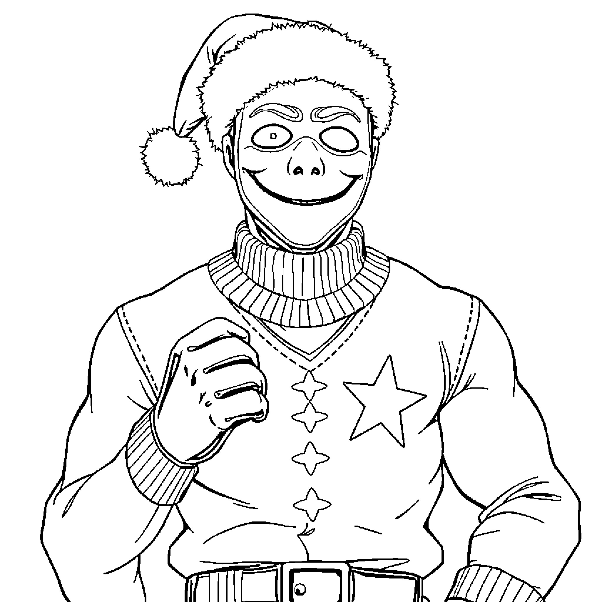 Masked Man in Festive Attire Coloring Page (free black-and-white line drawing printable PDF for all, from beginners to advanced learners, including children, teens, adults, and seniors)