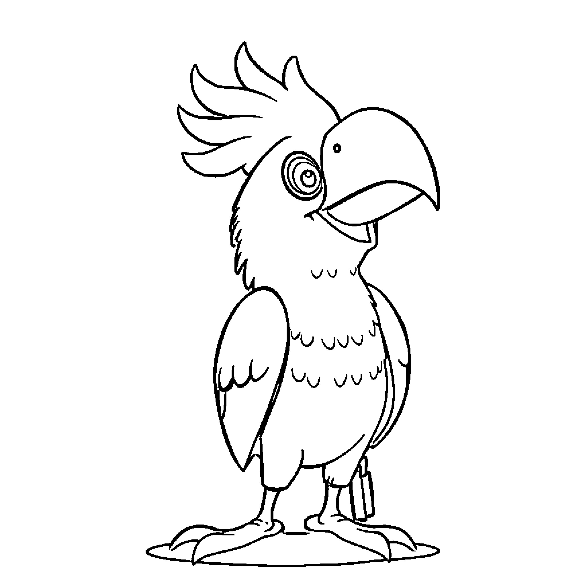 Jojo the Parrot's Vibrant Appearance Coloring Page (free black-and-white line drawing printable PDF for all, from beginners to advanced learners, including children, teens, adults, and seniors)