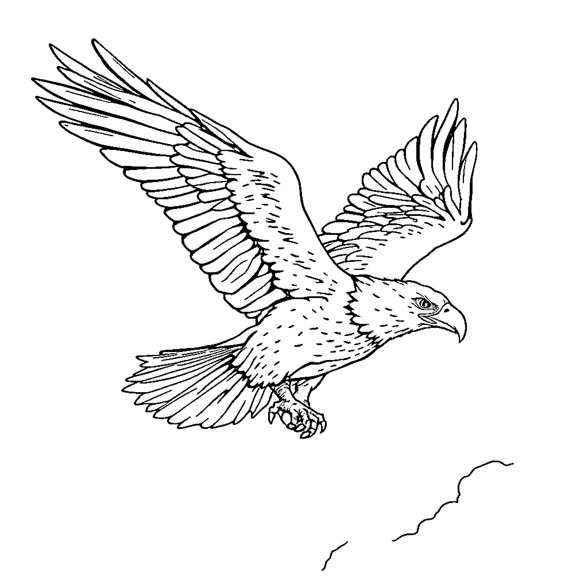 Eagle soaring majestically in the sky Coloring Page (free black-and-white line drawing printable PDF for all, from beginners to advanced learners, including children, teens, adults, and seniors)