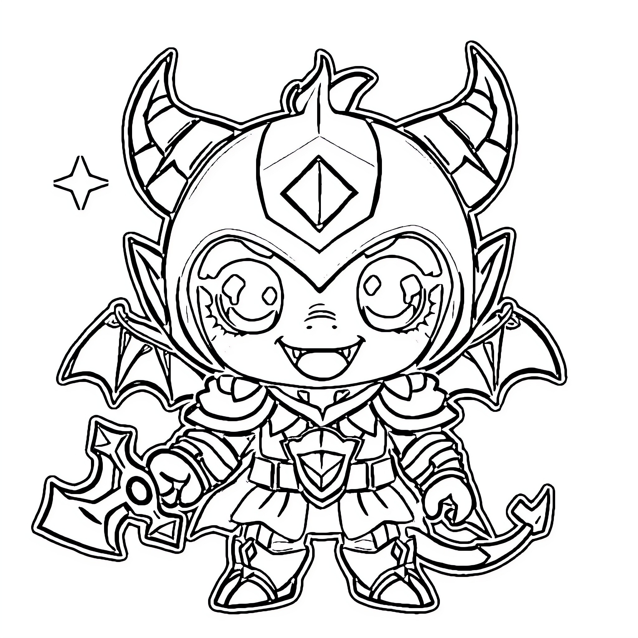 Demon Slayer Chibi Warrior in Battle Gear Coloring Page (free black-and-white line drawing printable PDF for all, from beginners to advanced learners, including children, teens, adults, and seniors)