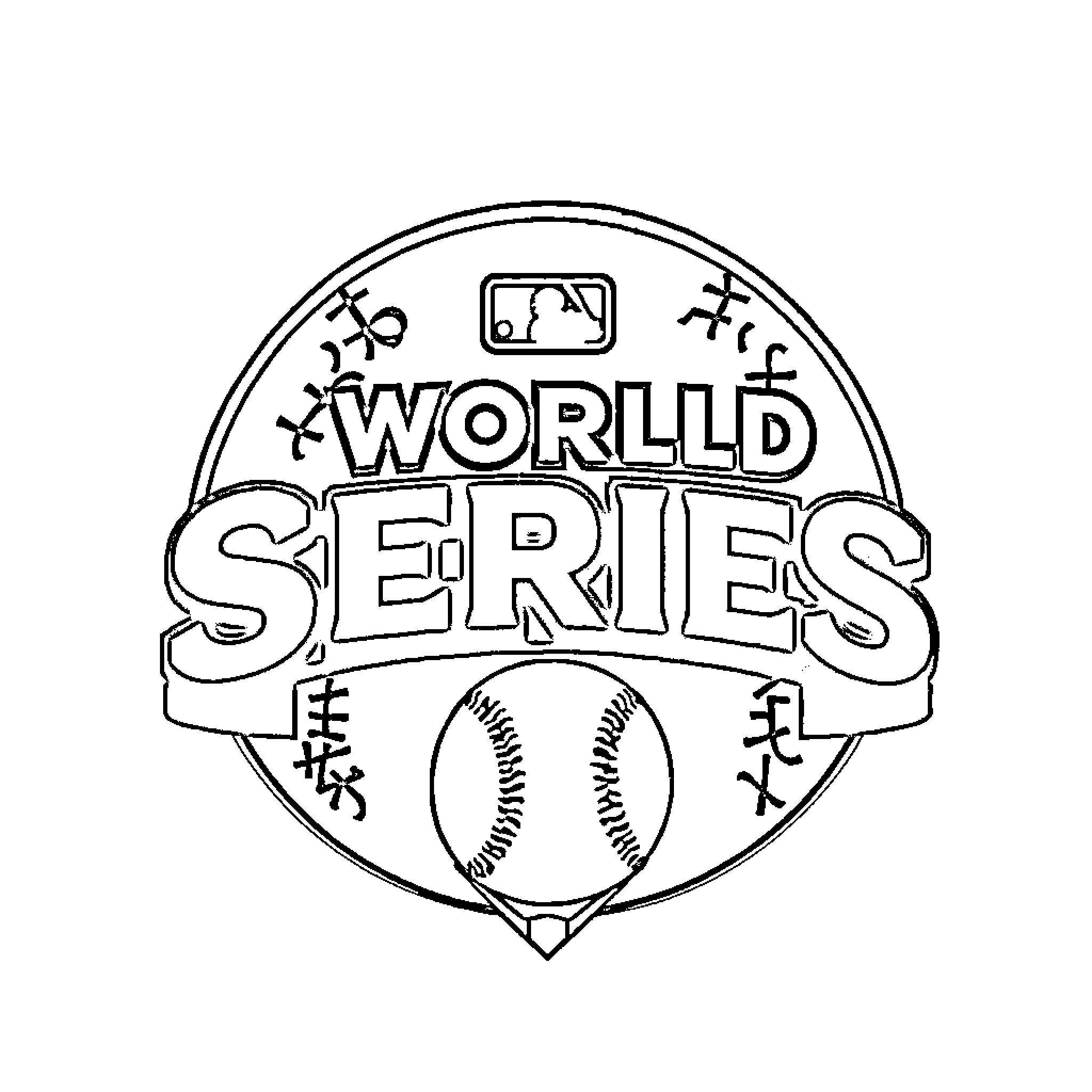 World Series Baseball Championship Logo Coloring Page (free black-and-white line drawing printable PDF for all, from beginners to advanced learners, including children, teens, adults, and seniors)