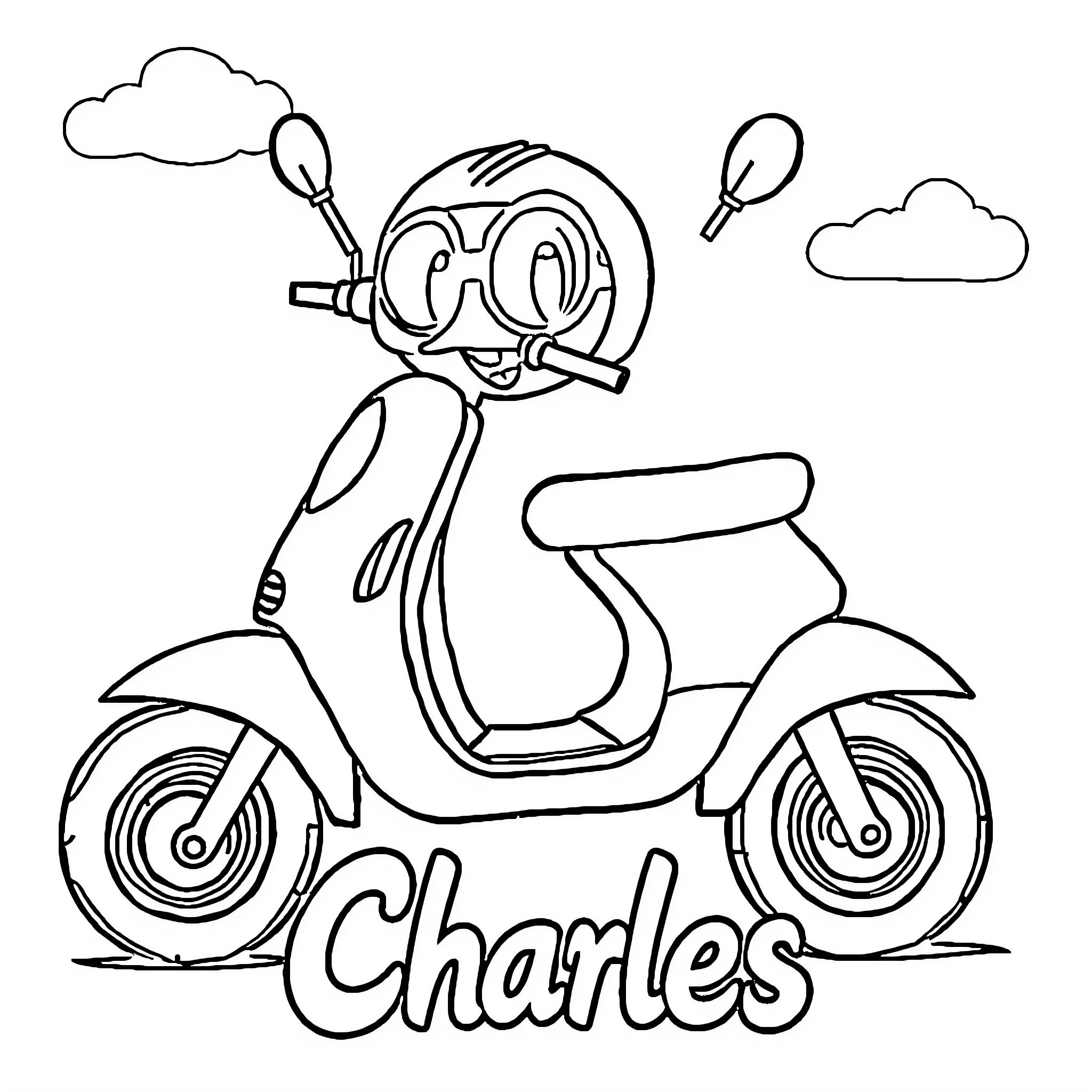 Ricky Zoom riding scooter in a happy mood Coloring Page (free black-and-white line drawing printable PDF for all, from beginners to advanced learners, including children, teens, adults, and seniors)