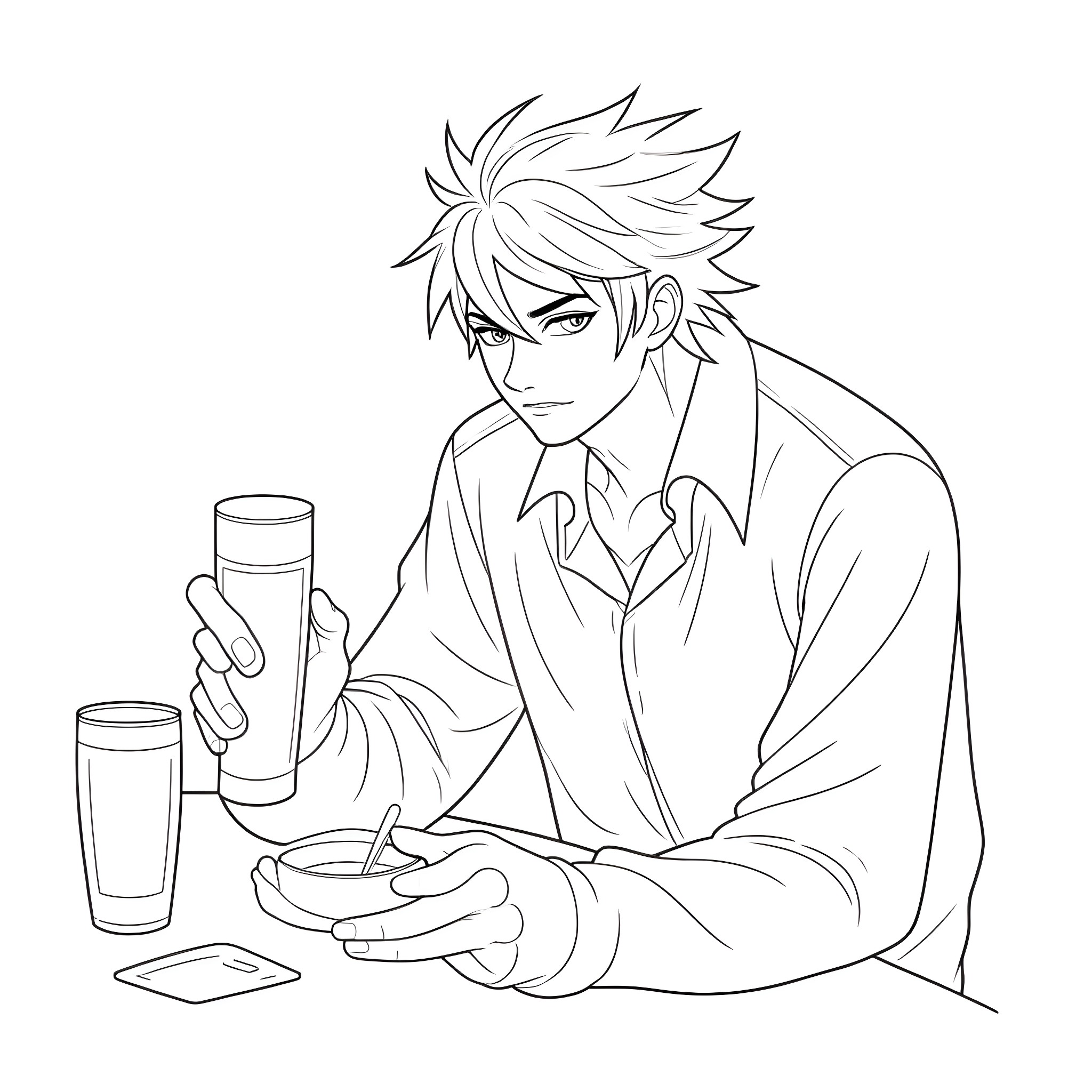 Demon appears to be drinking alcohol Coloring Page (free black-and-white line drawing printable PDF for all, from beginners to advanced learners, including children, teens, adults, and seniors)