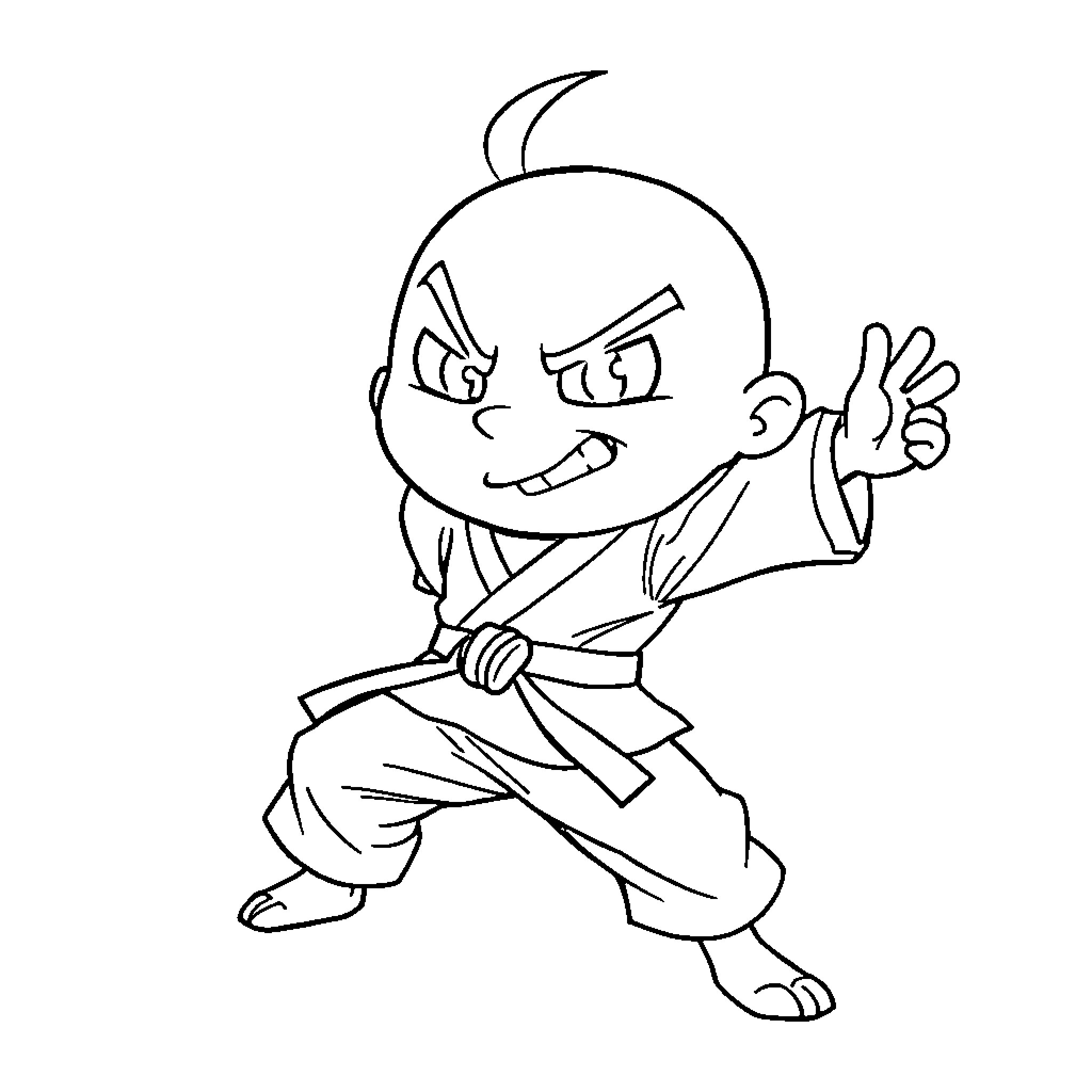Gumball Karate Kid Poses with Confidence Coloring Page (free black-and-white line drawing printable PDF for all, from beginners to advanced learners, including children, teens, adults, and seniors)
