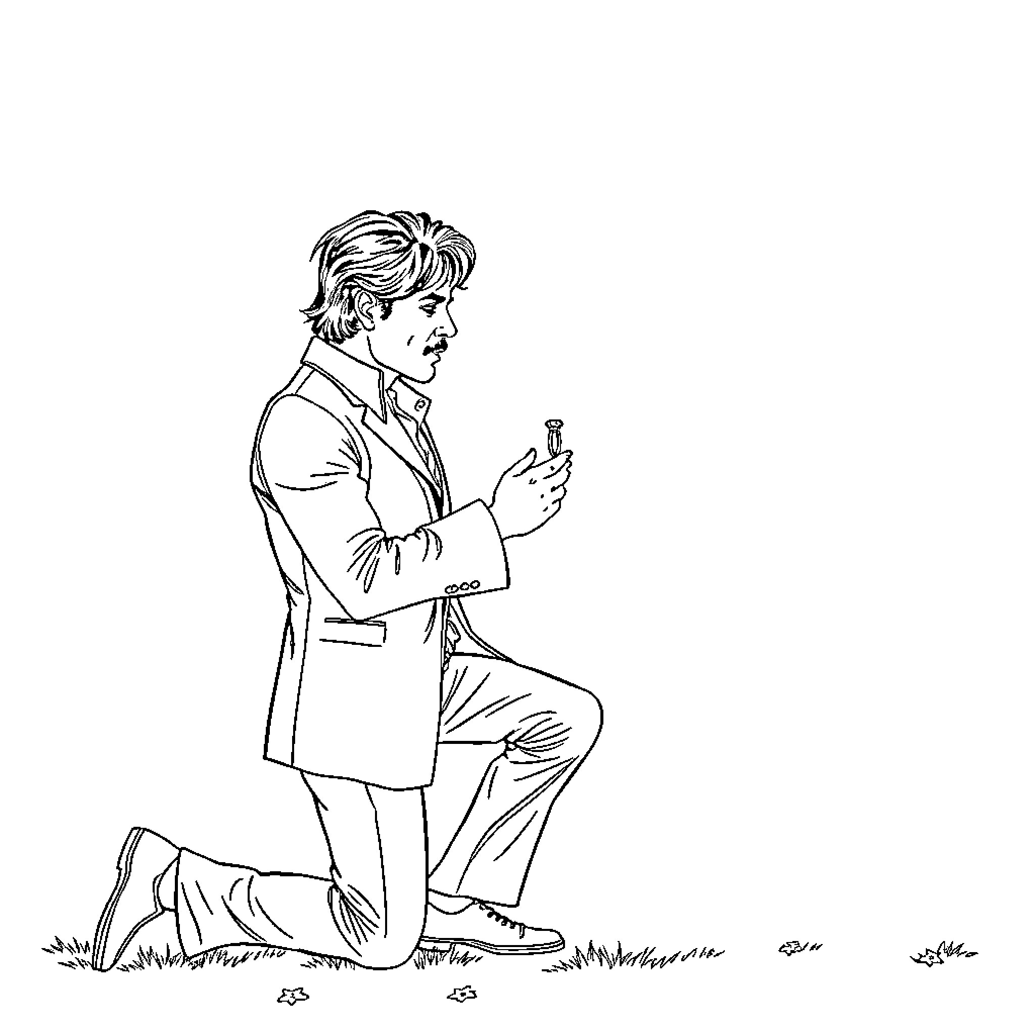 Johnny Depp in contemplative pose with mobile device Coloring Page (free black-and-white line drawing printable PDF for all, from beginners to advanced learners, including children, teens, adults, and seniors)
