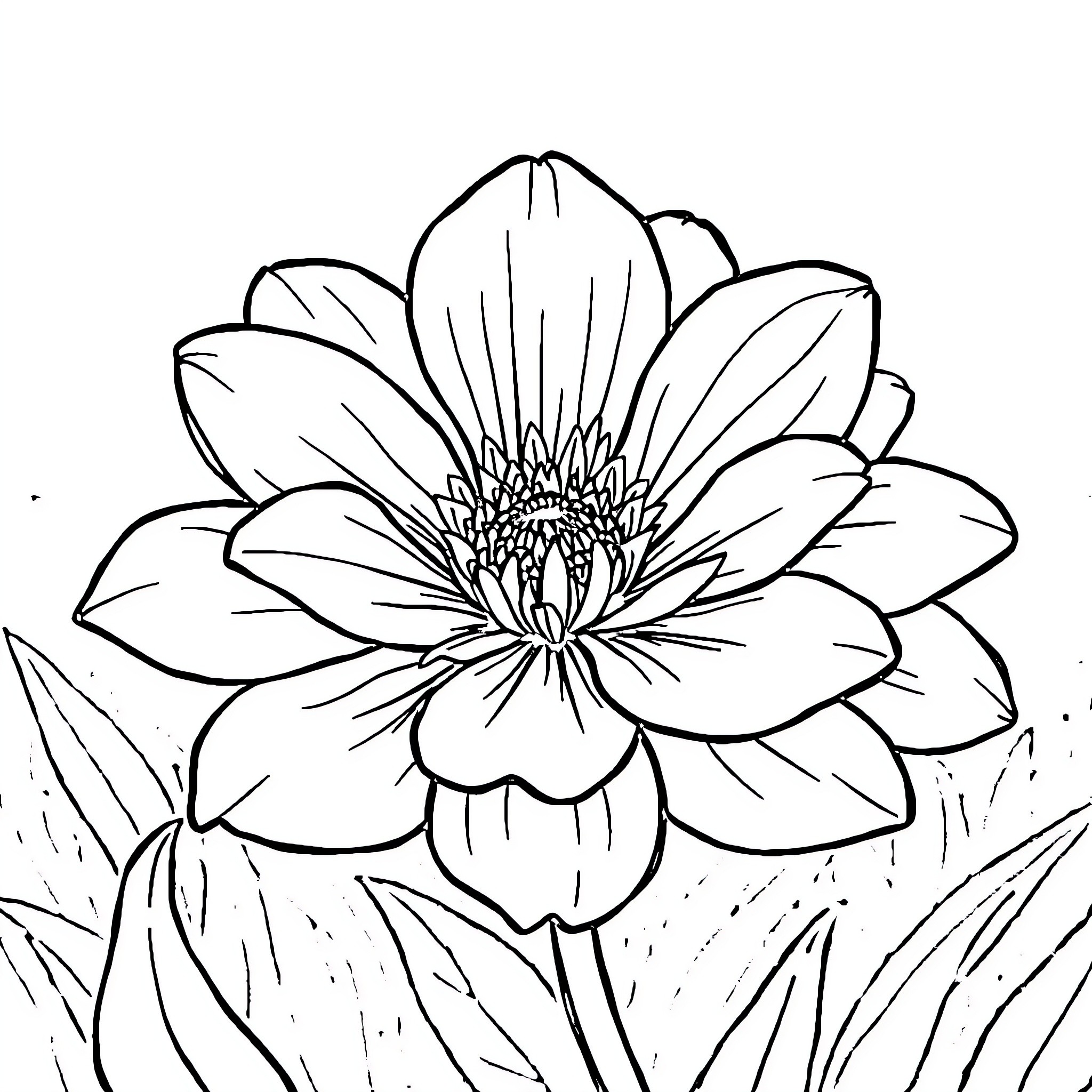 Flower blooming in the garden Coloring Page (free black-and-white line drawing printable PDF for all, from beginners to advanced learners, including children, teens, adults, and seniors)