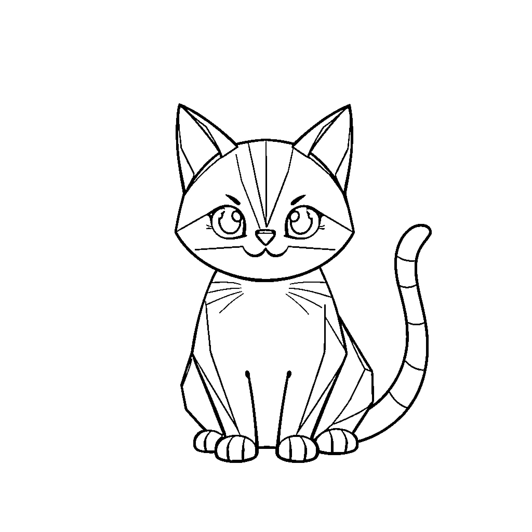 Cat drawing with simple design Coloring Page (free black-and-white line drawing printable PDF for all, from beginners to advanced learners, including children, teens, adults, and seniors)