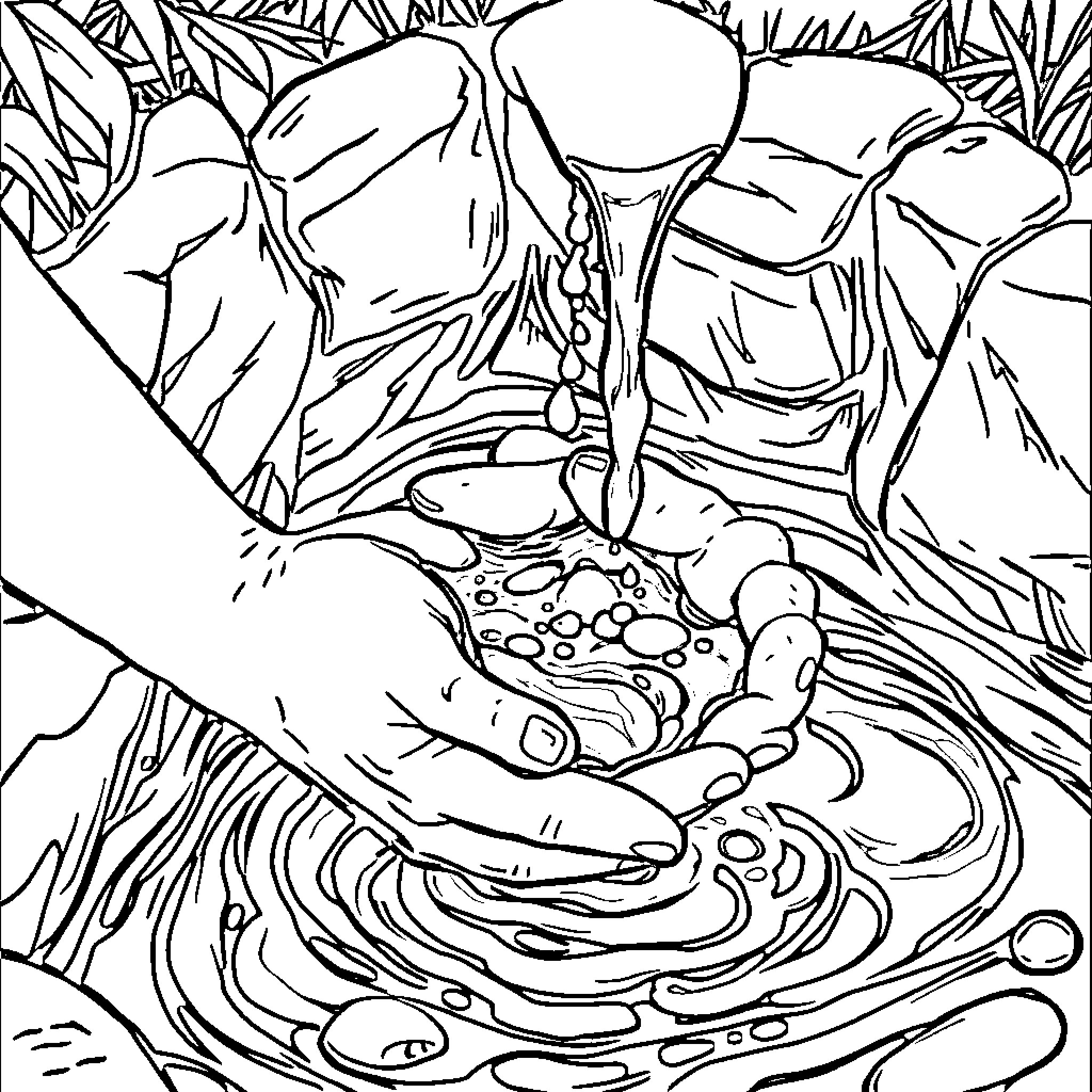 Hand cupping nature's wonders Coloring Page (free black-and-white line drawing printable PDF for all, from beginners to advanced learners, including children, teens, adults, and seniors)