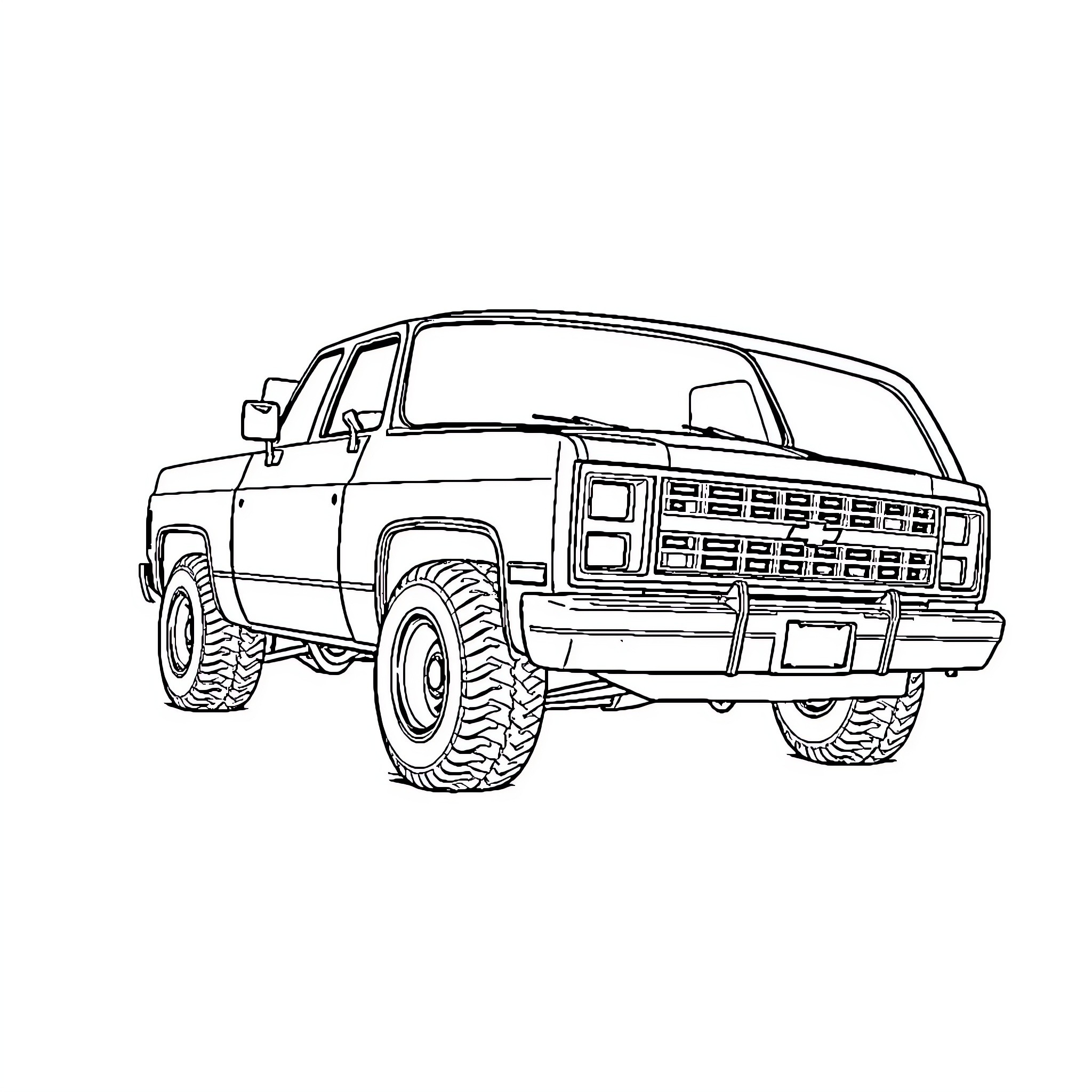 Chevy Blazer off-road adventure Coloring Page (free black-and-white line drawing printable PDF for all, from beginners to advanced learners, including children, teens, adults, and seniors)
