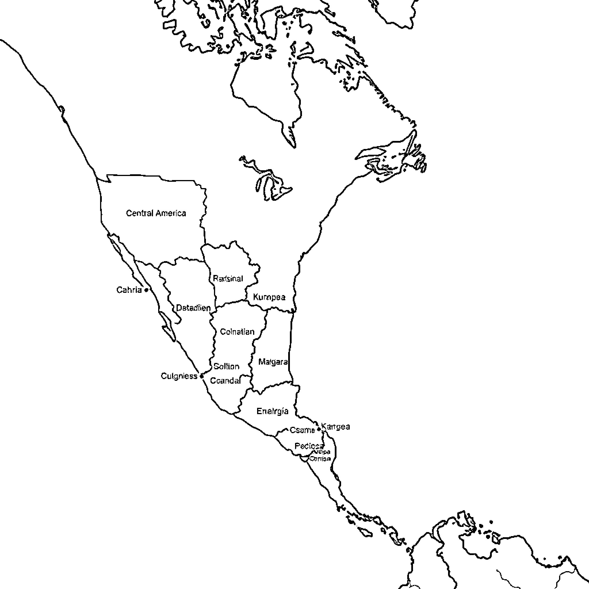 Map of Central and South American countries Coloring Page (free black-and-white line drawing printable PDF for all, from beginners to advanced learners, including children, teens, adults, and seniors)