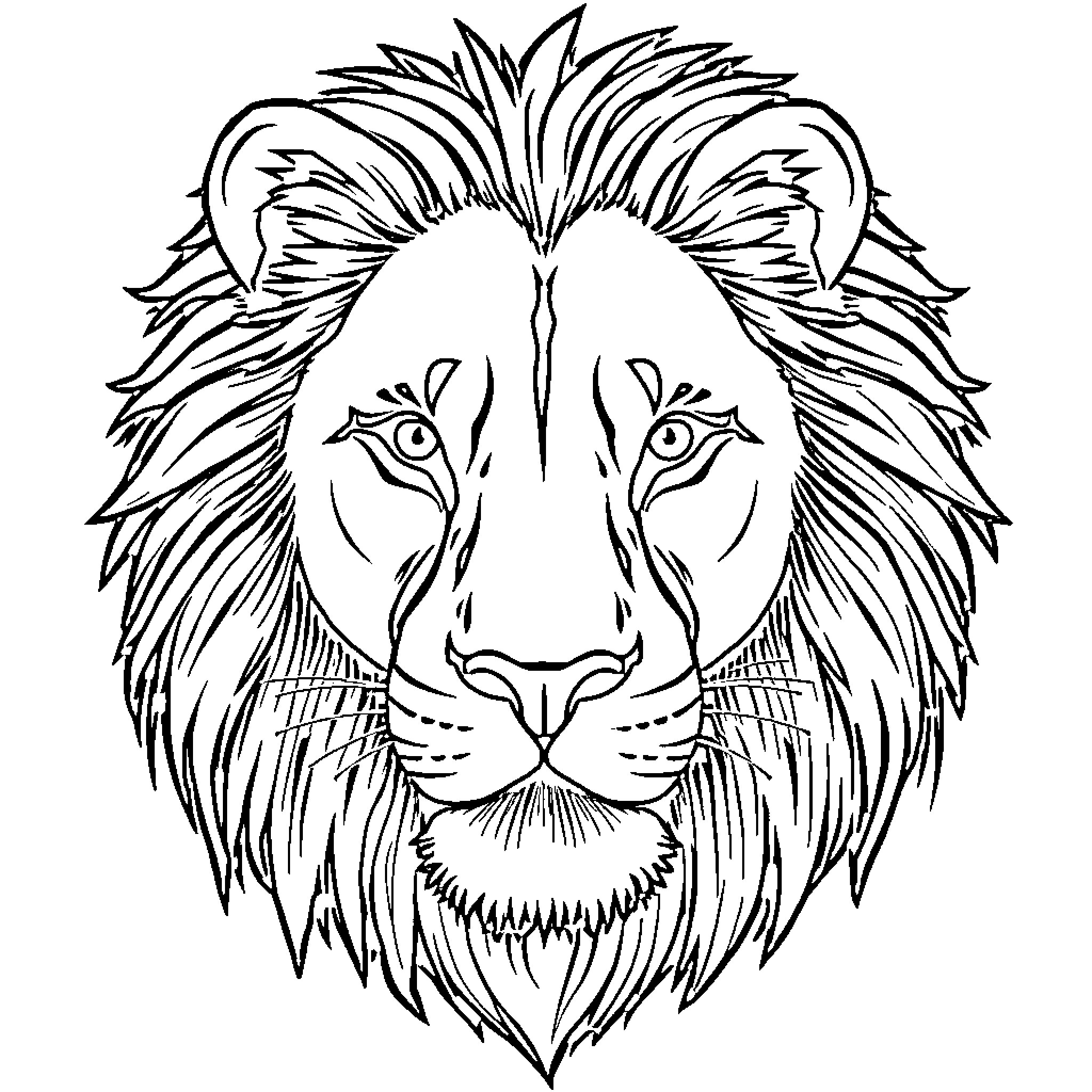 Lion with Intense Gaze Coloring Page (free black-and-white line drawing printable PDF for all, from beginners to advanced learners, including children, teens, adults, and seniors)