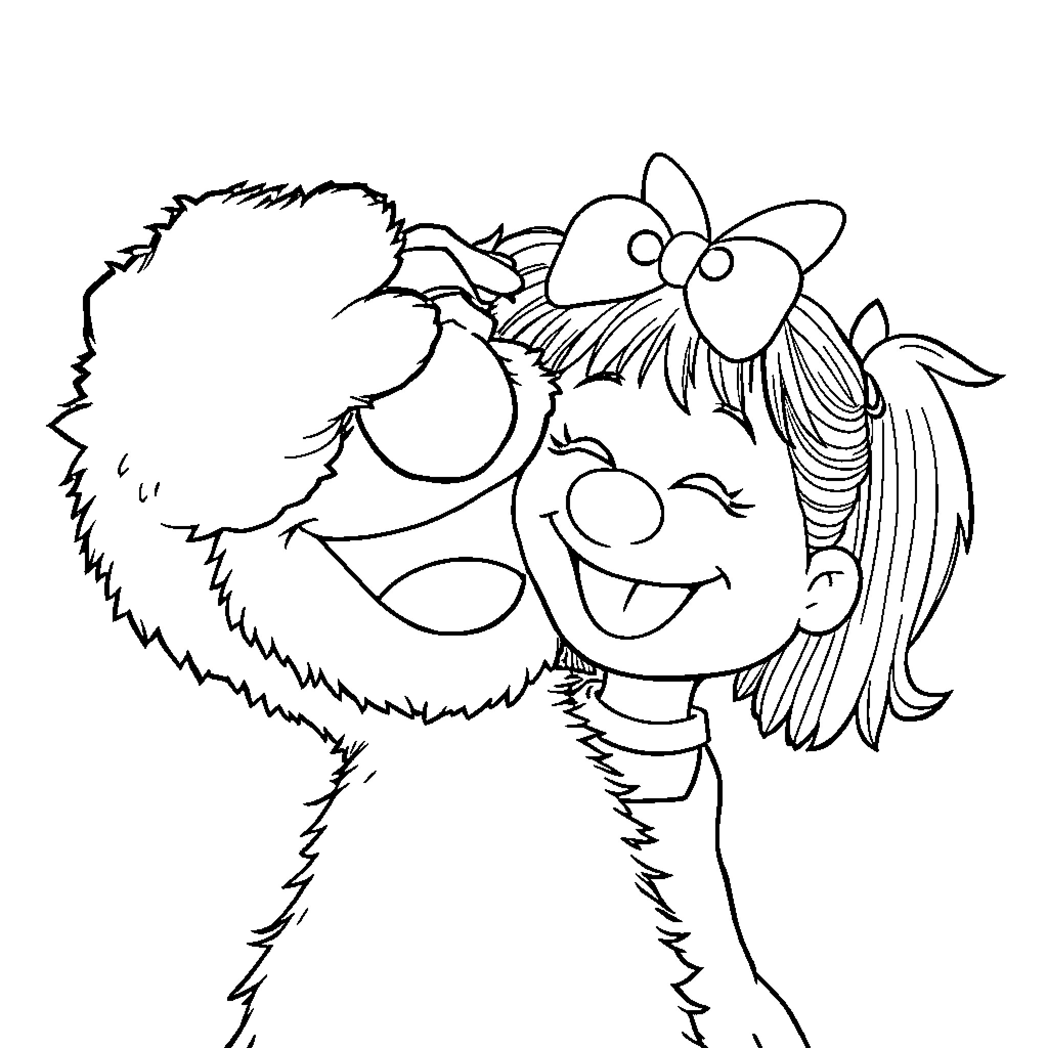 Elmo and Abby Cadabby in Playful Embrace Coloring Page (free black-and-white line drawing printable PDF for all, from beginners to advanced learners, including children, teens, adults, and seniors)
