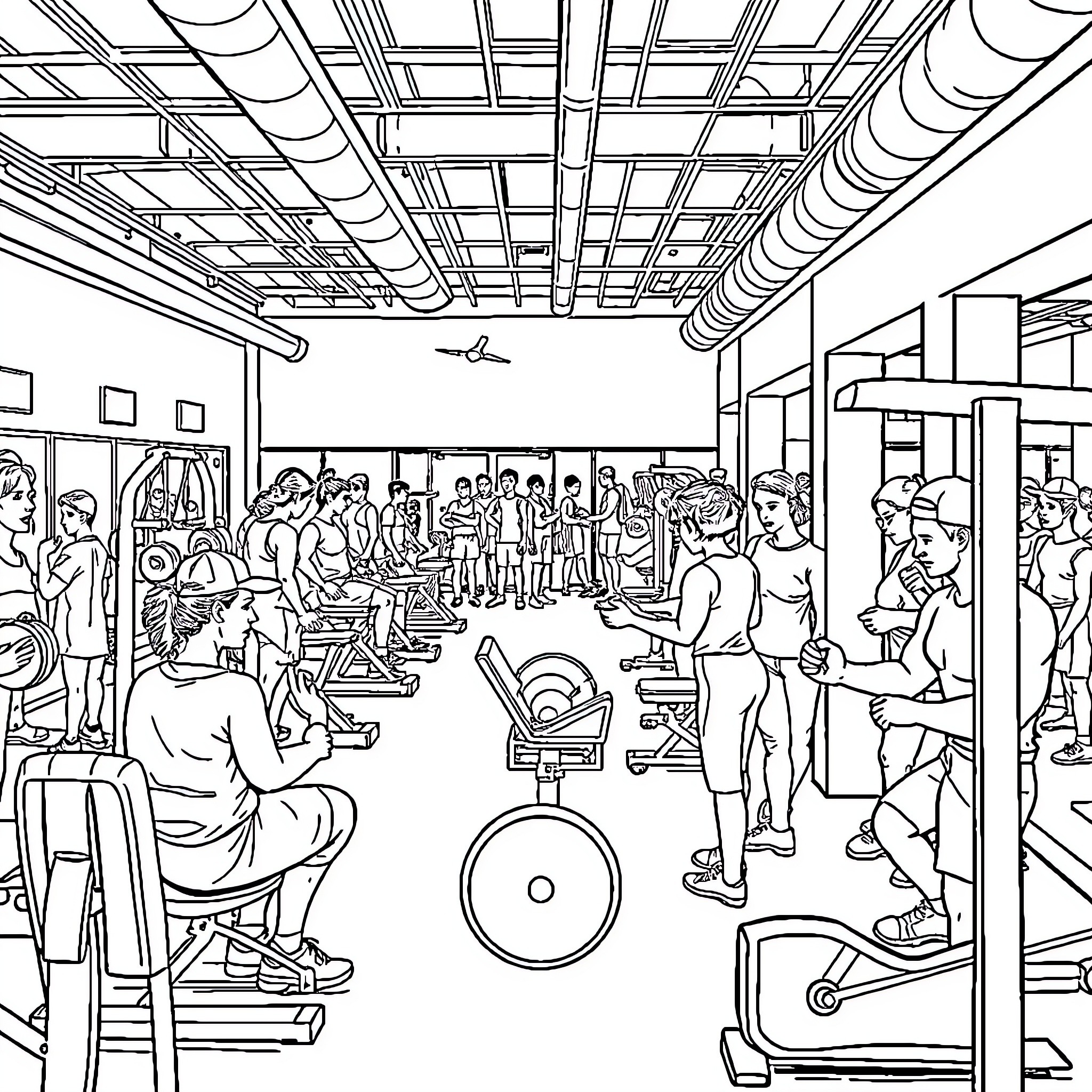 Labubu's Fitness Session at the Gym Coloring Page (free black-and-white line drawing printable PDF for all, from beginners to advanced learners, including children, teens, adults, and seniors)