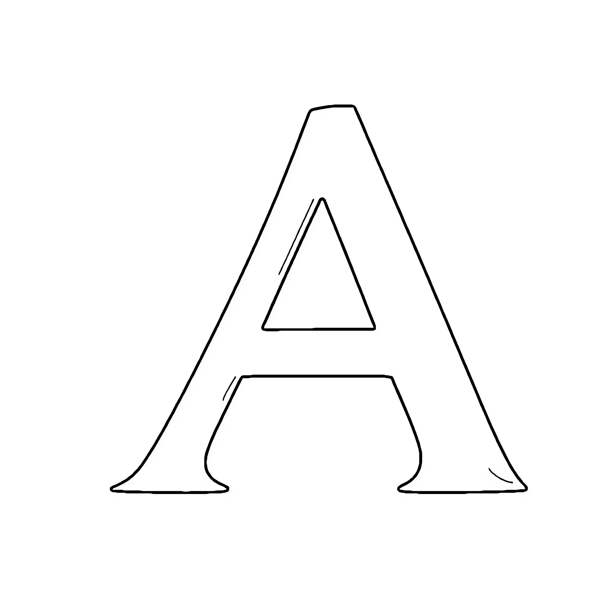 Letter A in Outline Shape Coloring Page (free black-and-white line drawing printable PDF for all, from beginners to advanced learners, including children, teens, adults, and seniors)