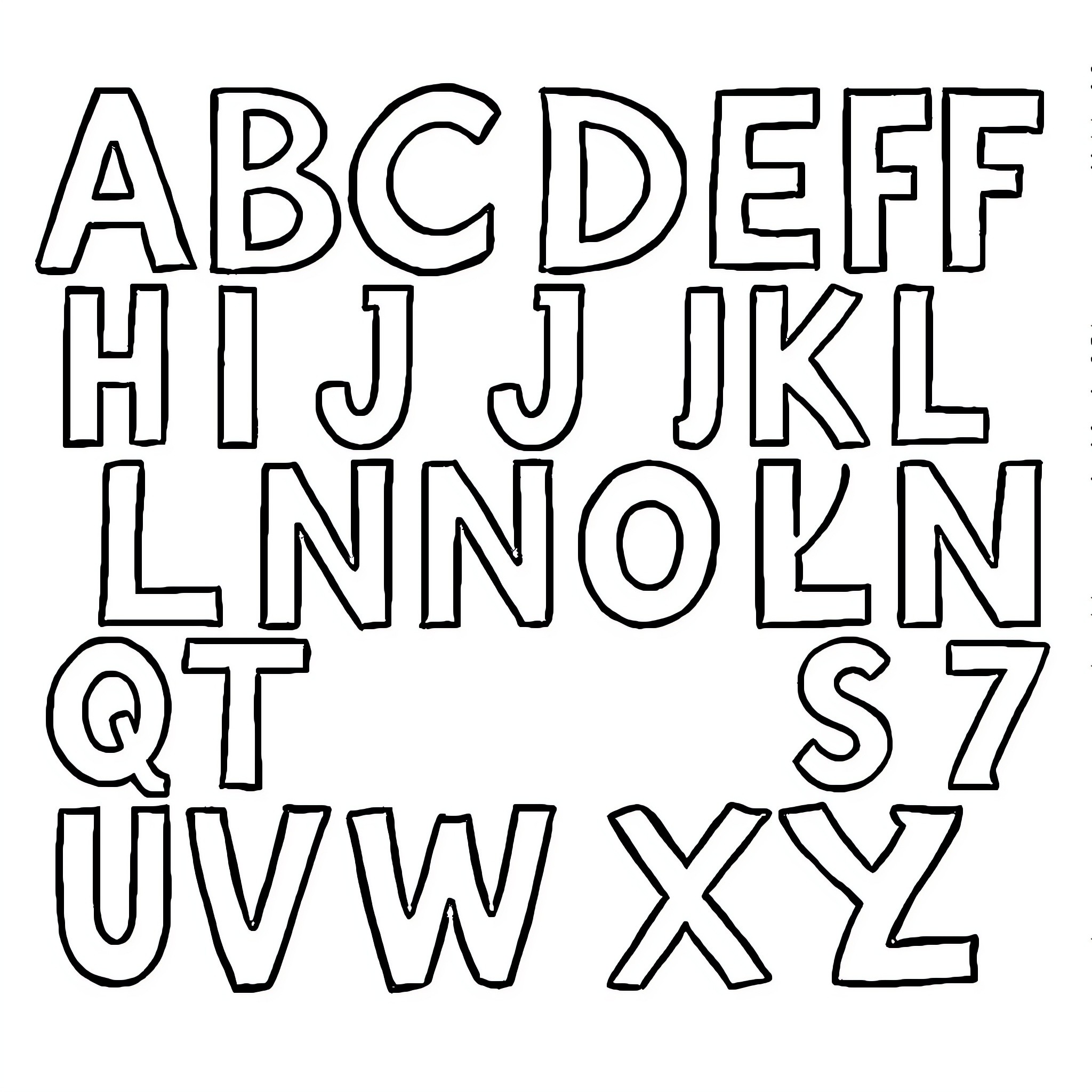 Letter Alphabet Outline Drawing Coloring Page (free black-and-white line drawing printable PDF for all, from beginners to advanced learners, including children, teens, adults, and seniors)