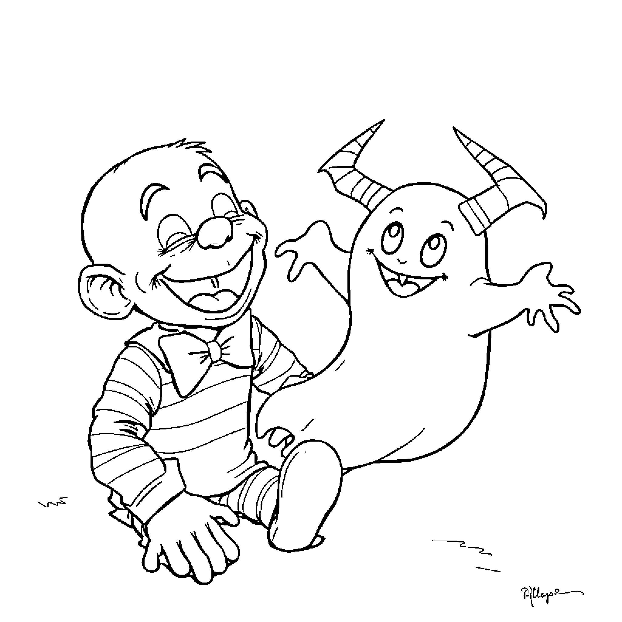 Slappy Ghoul's Silly Shenanigans Coloring Page (free black-and-white line drawing printable PDF for all, from beginners to advanced learners, including children, teens, adults, and seniors)