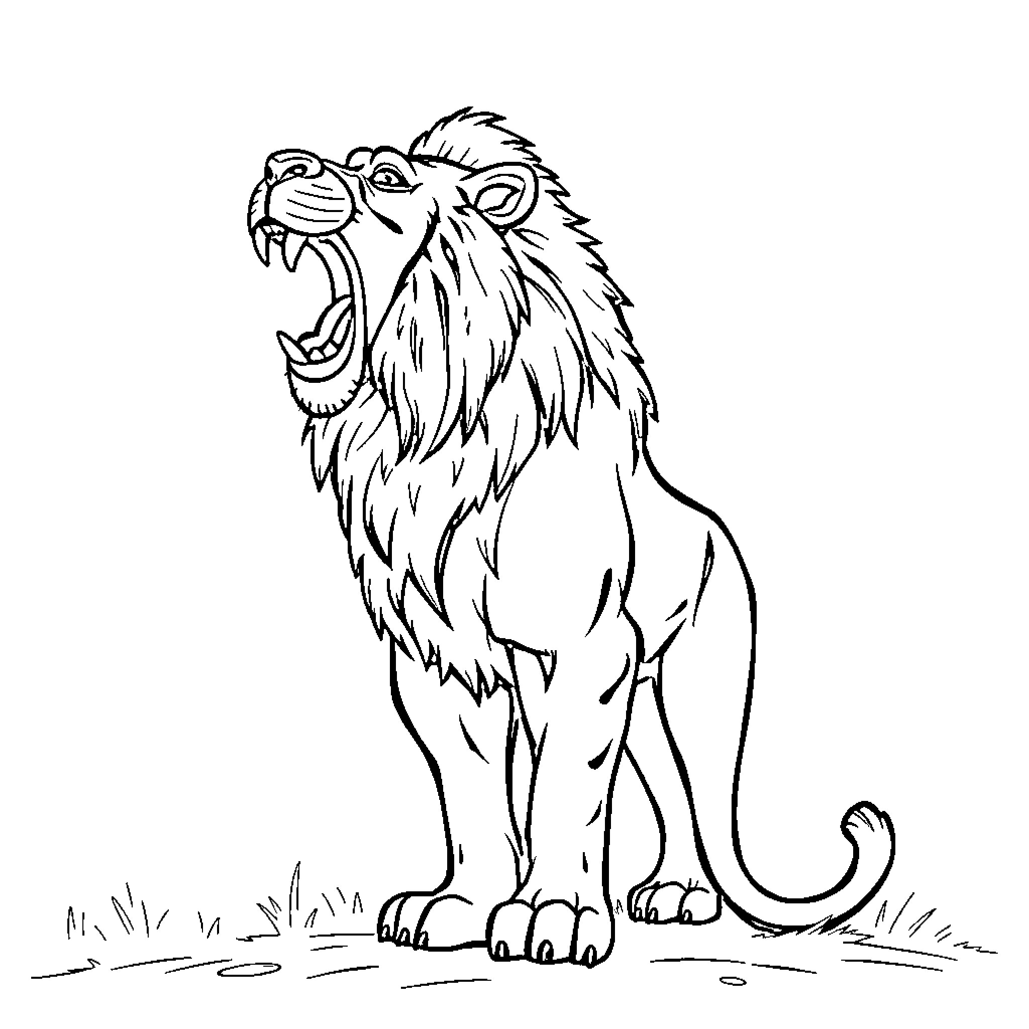 Maja the Roaring Lion in the Wild Coloring Page (free black-and-white line drawing printable PDF for all, from beginners to advanced learners, including children, teens, adults, and seniors)