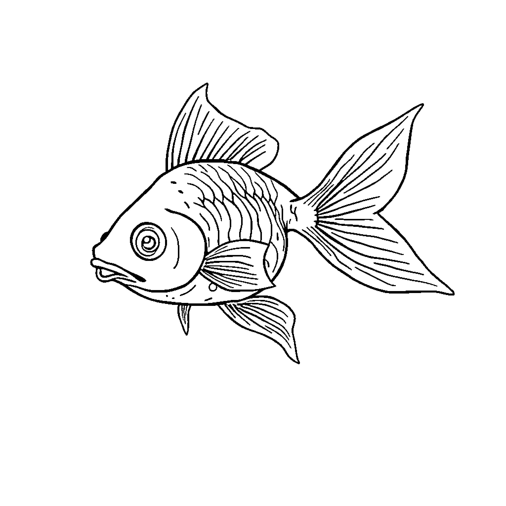 Goldfish swimming gracefully Coloring Page (free black-and-white line drawing printable PDF for all, from beginners to advanced learners, including children, teens, adults, and seniors)