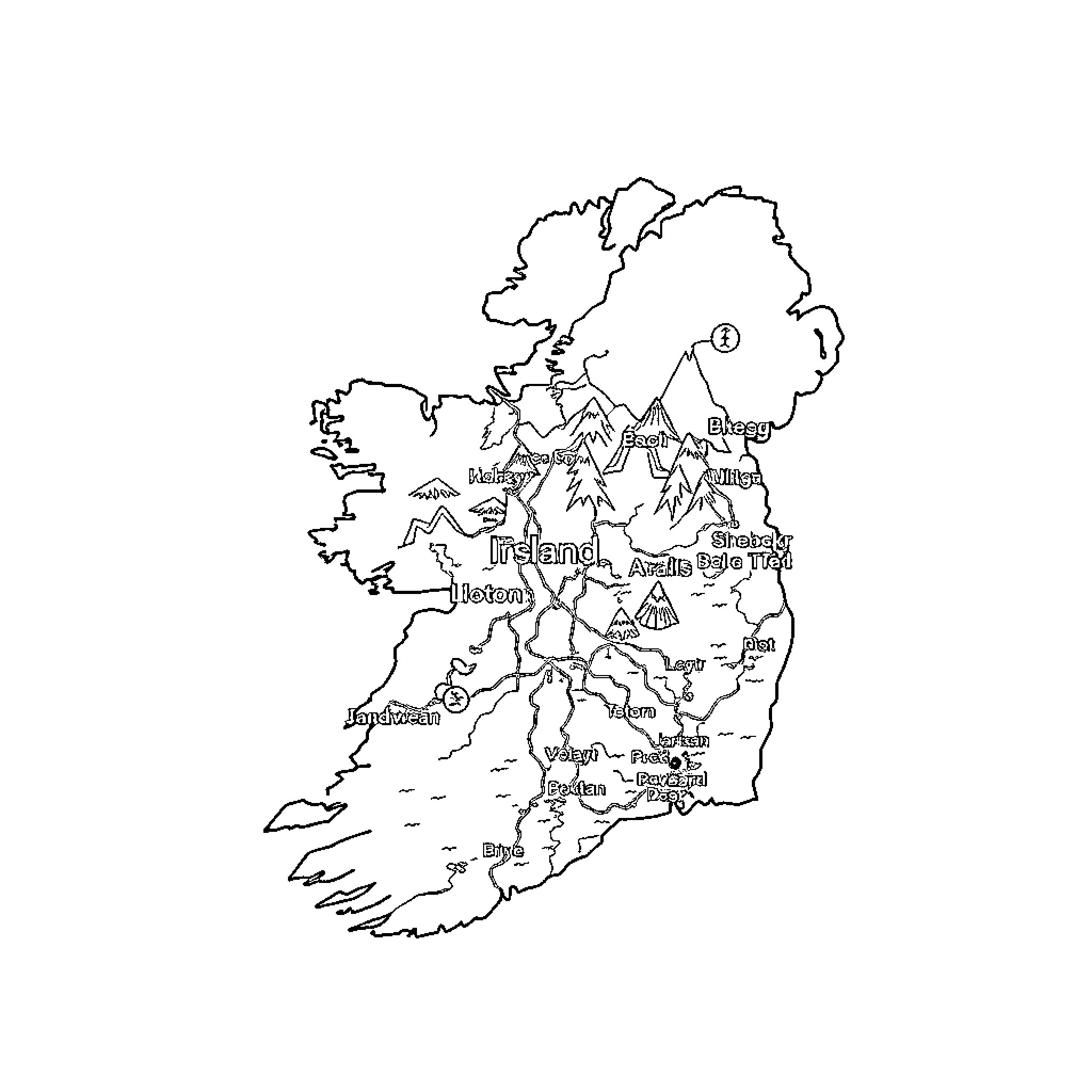Ireland's Charming Countryside Landscape Coloring Page (free black-and-white line drawing printable PDF for all, from beginners to advanced learners, including children, teens, adults, and seniors)