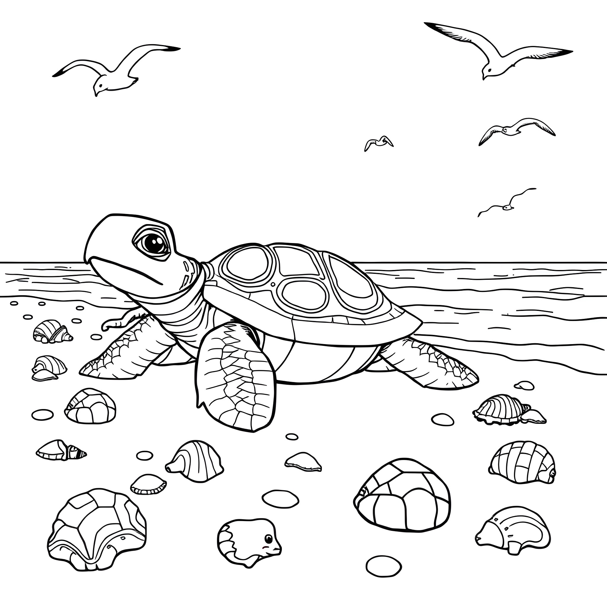 Ninja Turtle swimming in the ocean Coloring Page (free black-and-white line drawing printable PDF for all, from beginners to advanced learners, including children, teens, adults, and seniors)