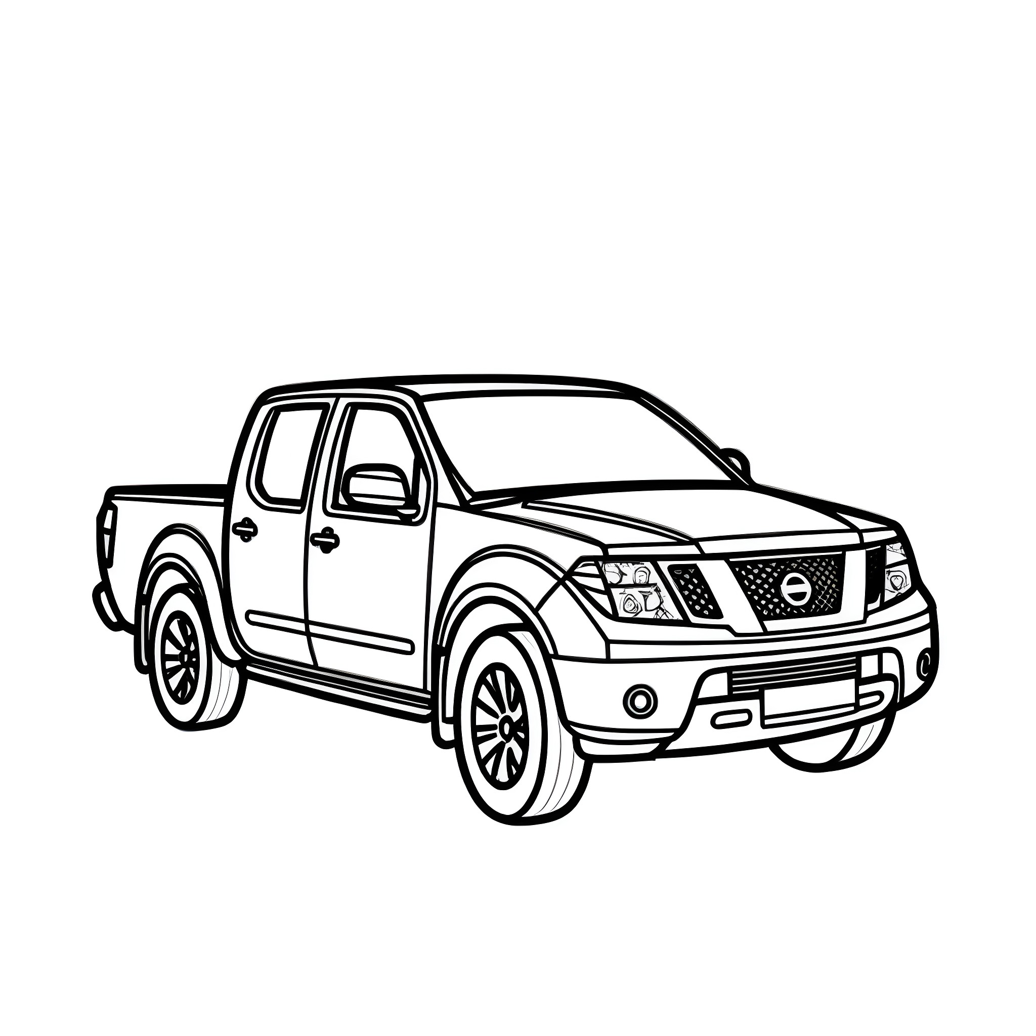 Nissan Frontier pickup truck on white background Coloring Page (free black-and-white line drawing printable PDF for all, from beginners to advanced learners, including children, teens, adults, and seniors)