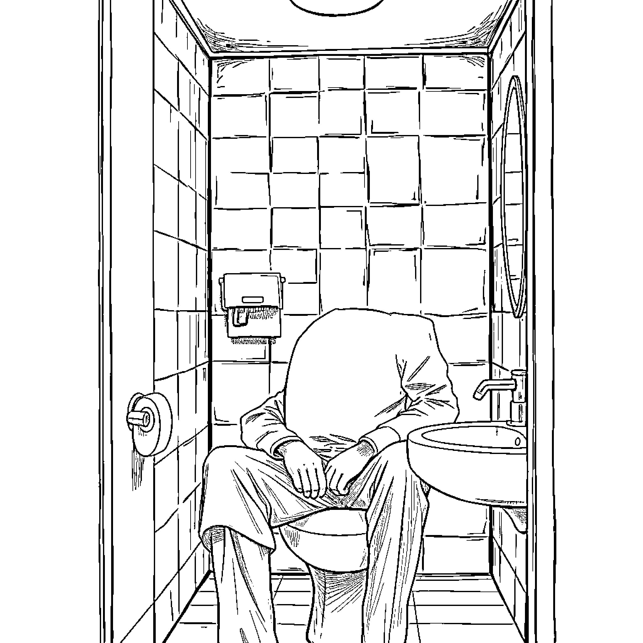 Hannibal Lecter in Captivity: A Restrained Figure Coloring Page (free black-and-white line drawing printable PDF for all, from beginners to advanced learners, including children, teens, adults, and seniors)