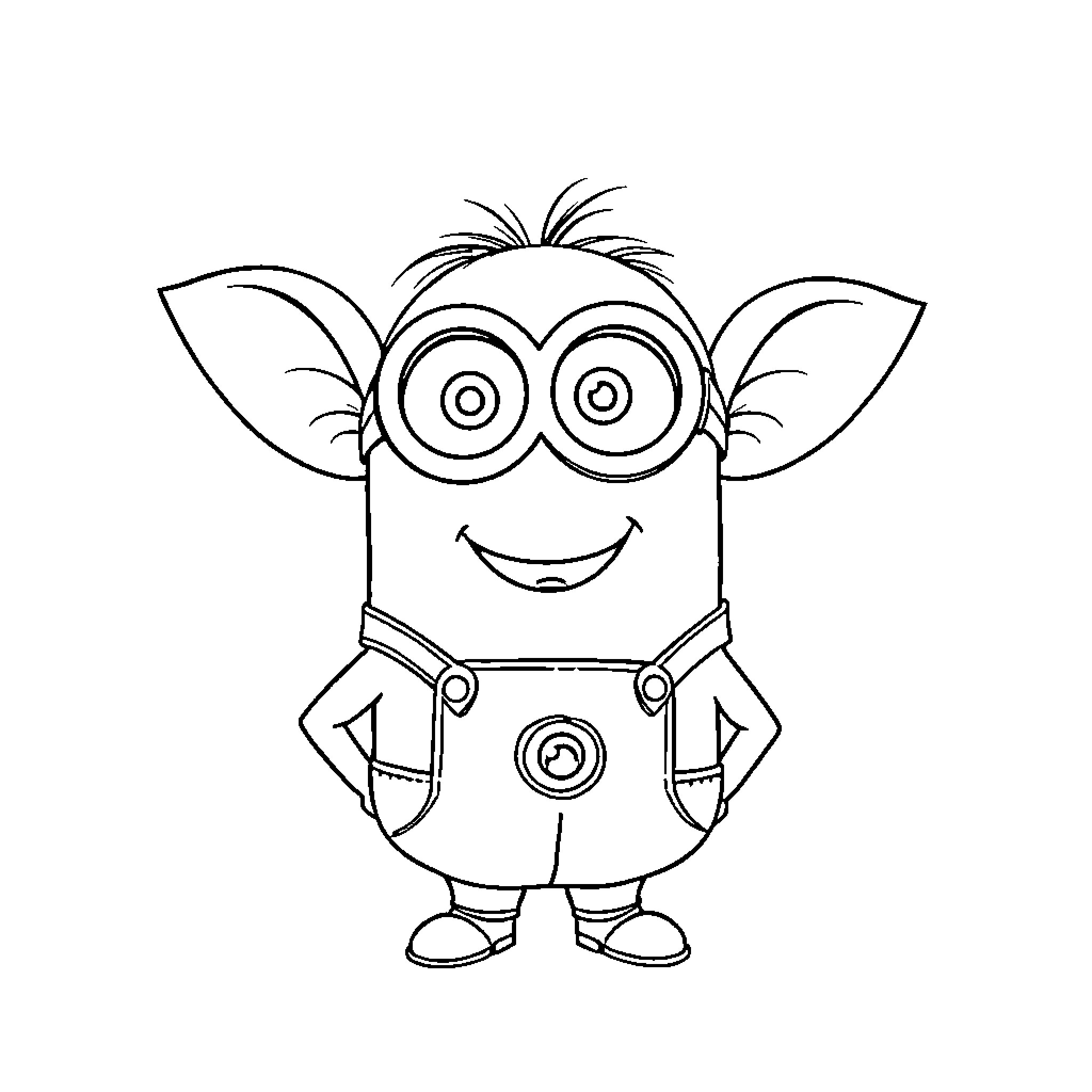 Minion smiling and waving happily Coloring Page (free black-and-white line drawing printable PDF for all, from beginners to advanced learners, including children, teens, adults, and seniors)