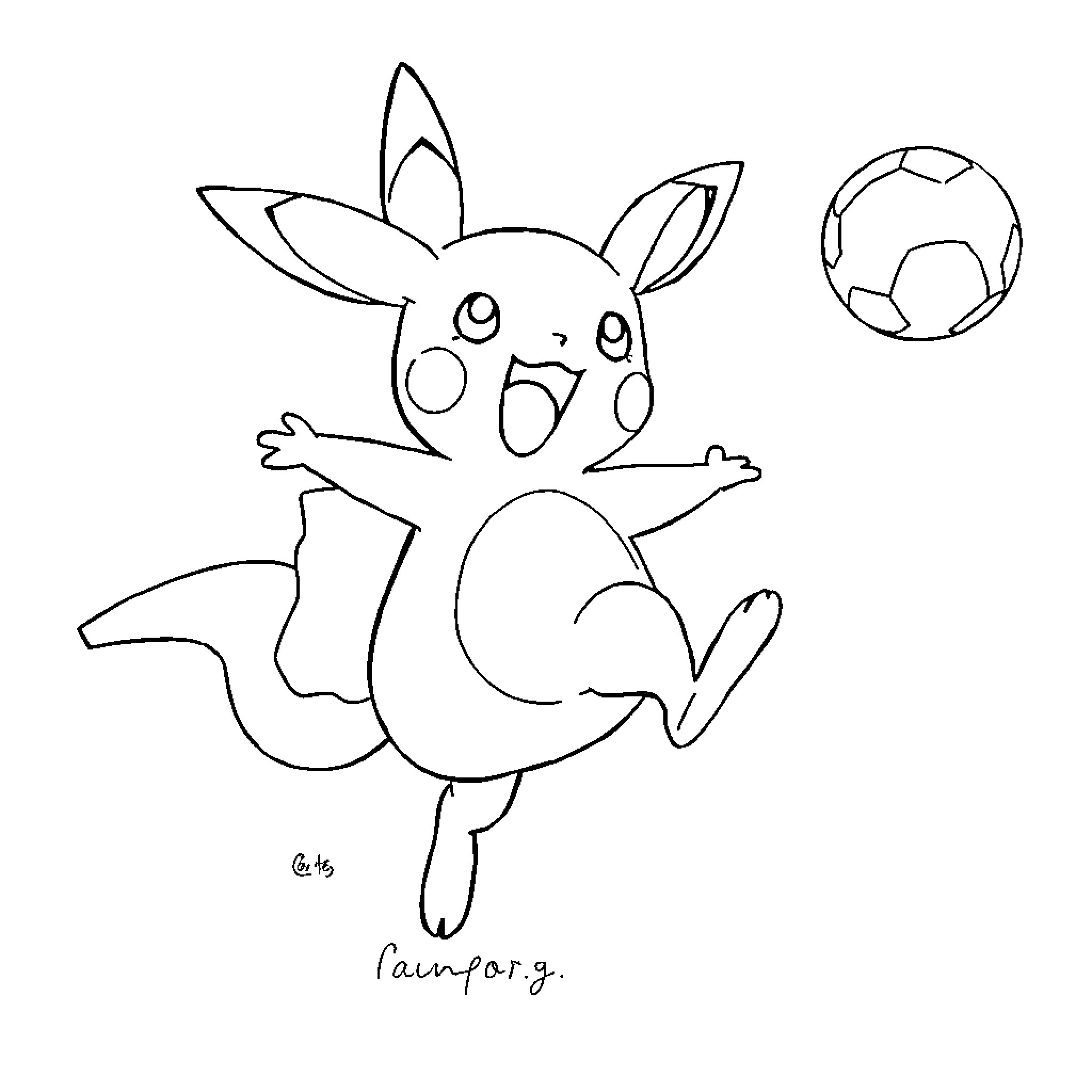 Carapuce playing with a soccer ball Coloring Page (free black-and-white line drawing printable PDF for all, from beginners to advanced learners, including children, teens, adults, and seniors)