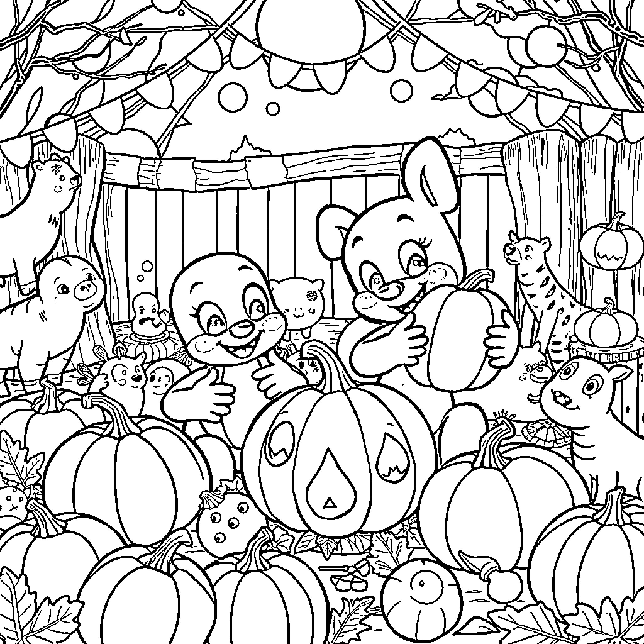 Bluey's Pumpkin Patch Adventure Coloring Page (free black-and-white line drawing printable PDF for all, from beginners to advanced learners, including children, teens, adults, and seniors)