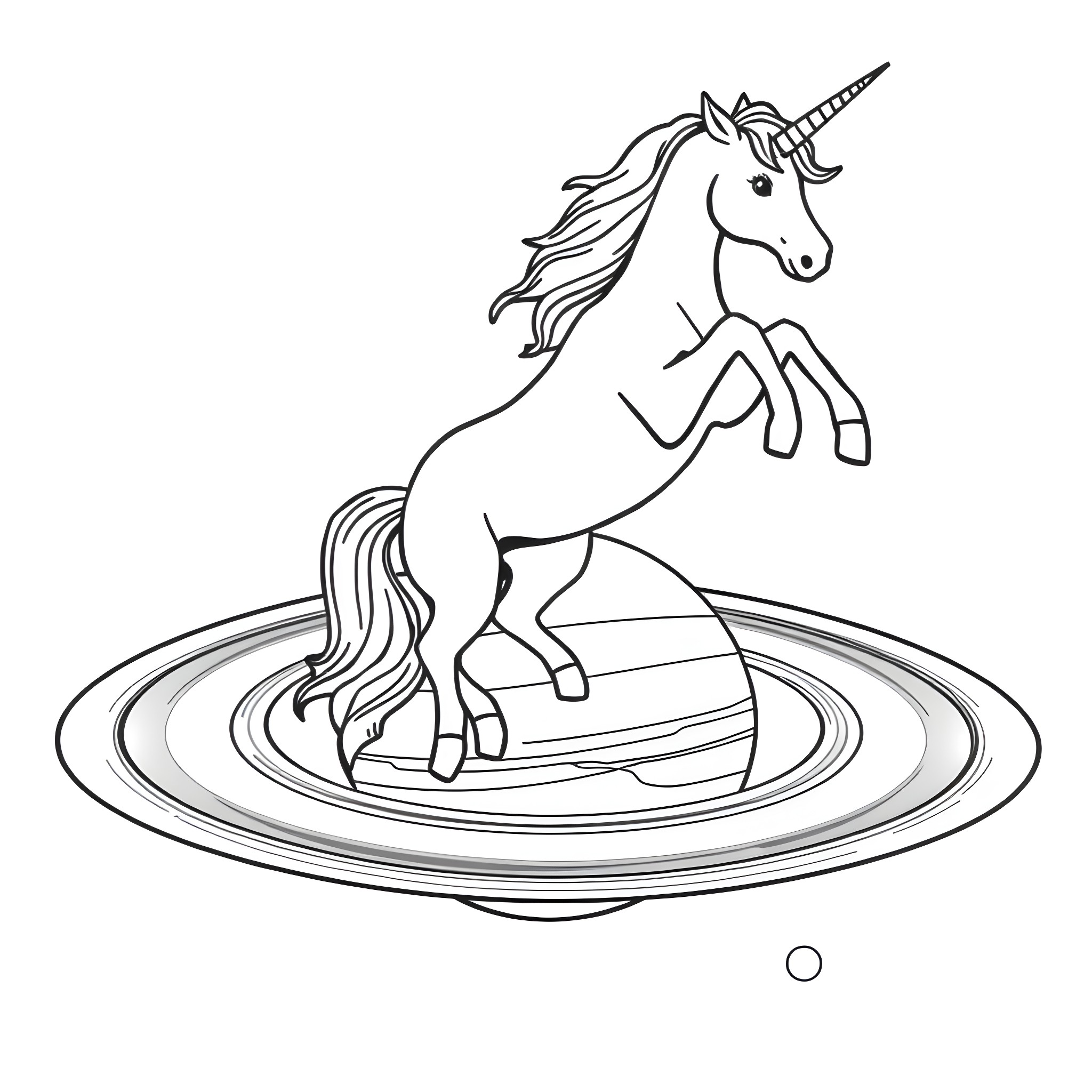 Unicorn leaping over magical portal Coloring Page (free black-and-white line drawing printable PDF for all, from beginners to advanced learners, including children, teens, adults, and seniors)