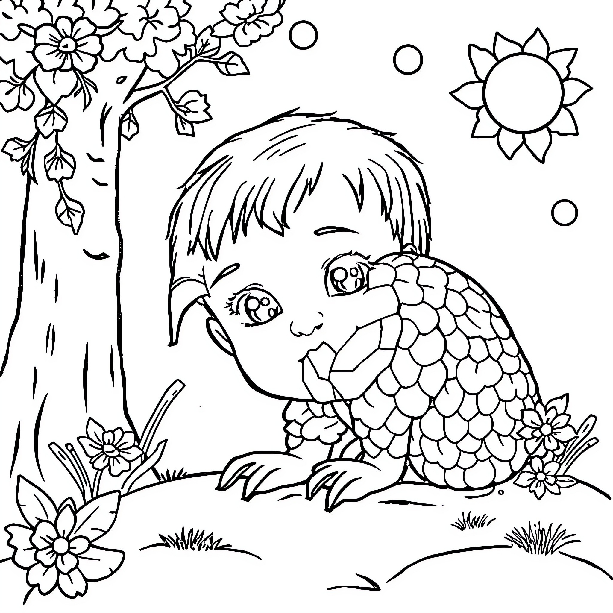 Learning About Nature's Wonders Coloring Page (free black-and-white line drawing printable PDF for all, from beginners to advanced learners, including children, teens, adults, and seniors)