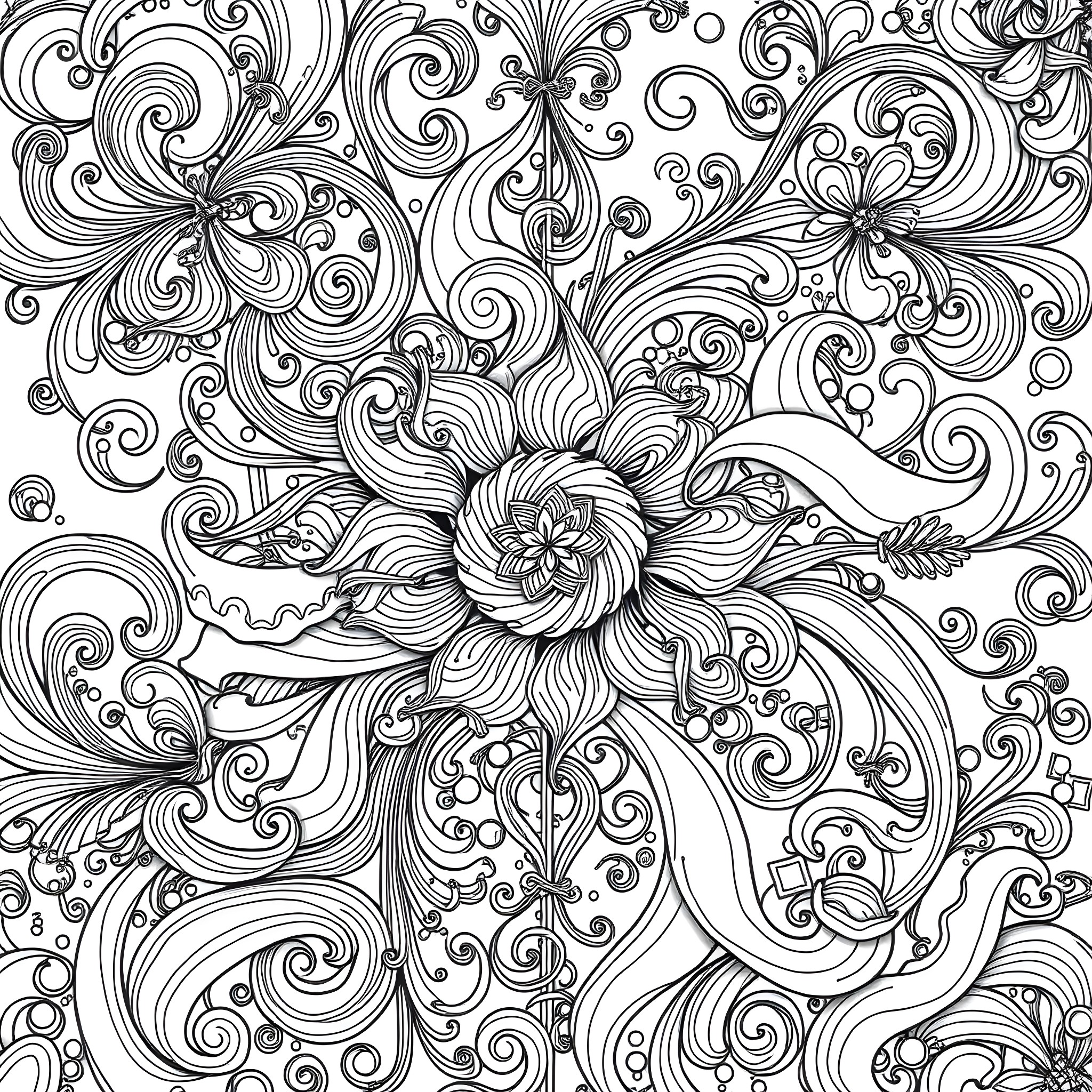 Shape of Intricate Floral Patterns Coloring Page (free black-and-white line drawing printable PDF for all, from beginners to advanced learners, including children, teens, adults, and seniors)